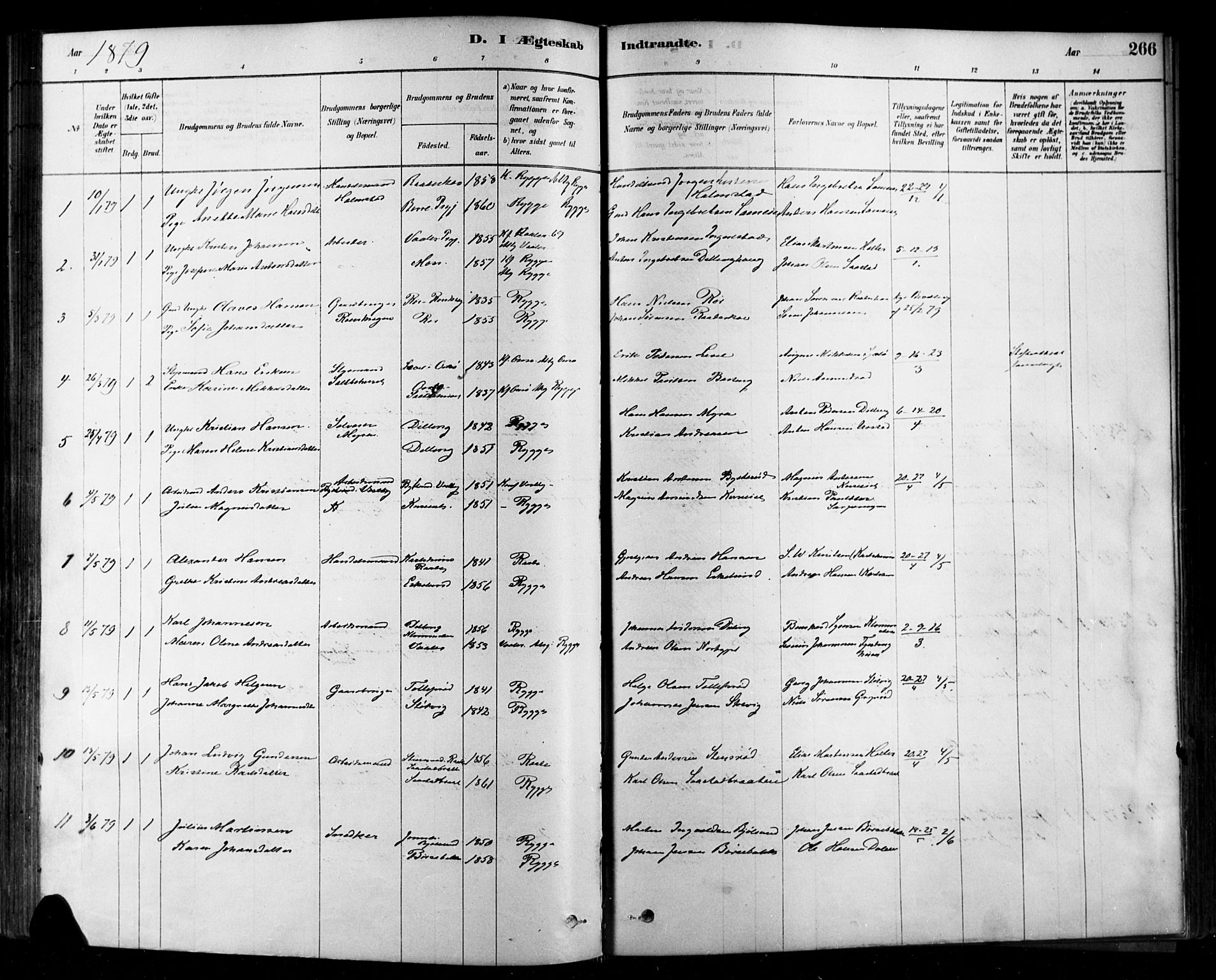 Rygge prestekontor Kirkebøker, AV/SAO-A-10084b/F/Fa/L0007: Parish register (official) no. 7, 1878-1904, p. 266