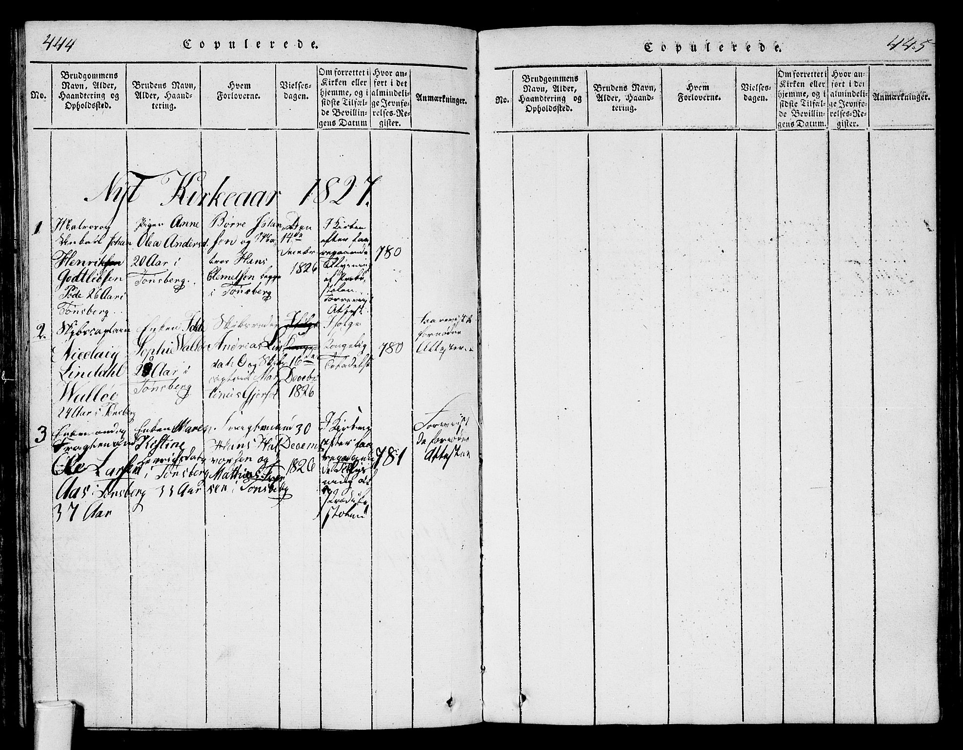 Tønsberg kirkebøker, SAKO/A-330/F/Fa/L0004: Parish register (official) no. I 4, 1813-1826, p. 444-445