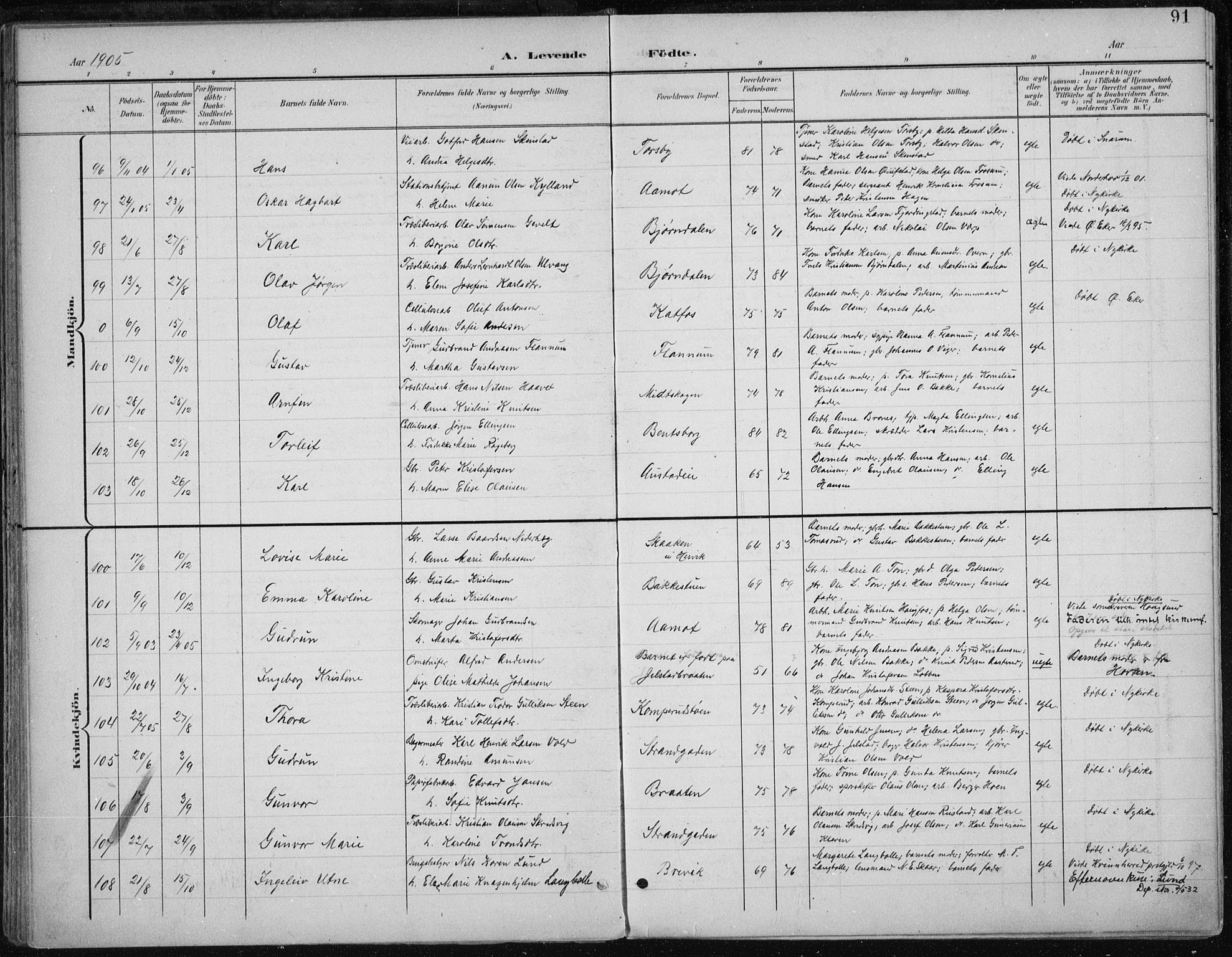 Modum kirkebøker, AV/SAKO-A-234/F/Fa/L0013: Parish register (official) no. 13, 1899-1907, p. 91