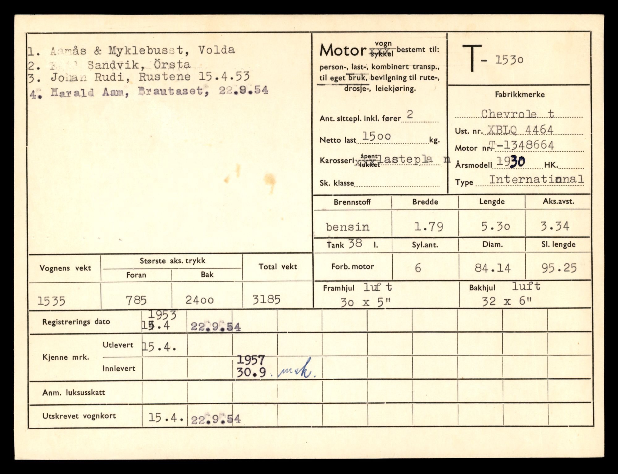 Møre og Romsdal vegkontor - Ålesund trafikkstasjon, SAT/A-4099/F/Fe/L0013: Registreringskort for kjøretøy T 1451 - T 1564, 1927-1998, p. 1885