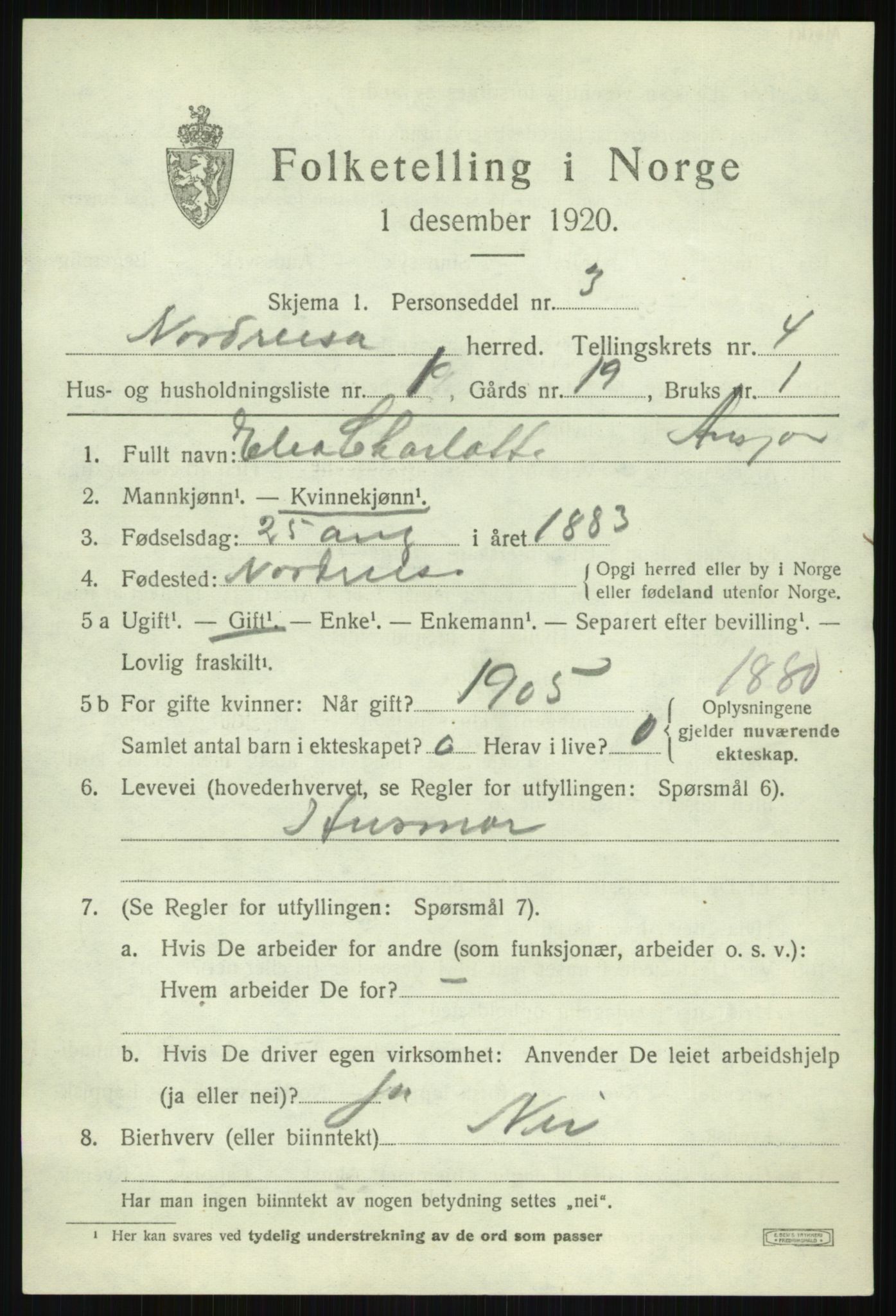 SATØ, 1920 census for Nordreisa, 1920, p. 1809