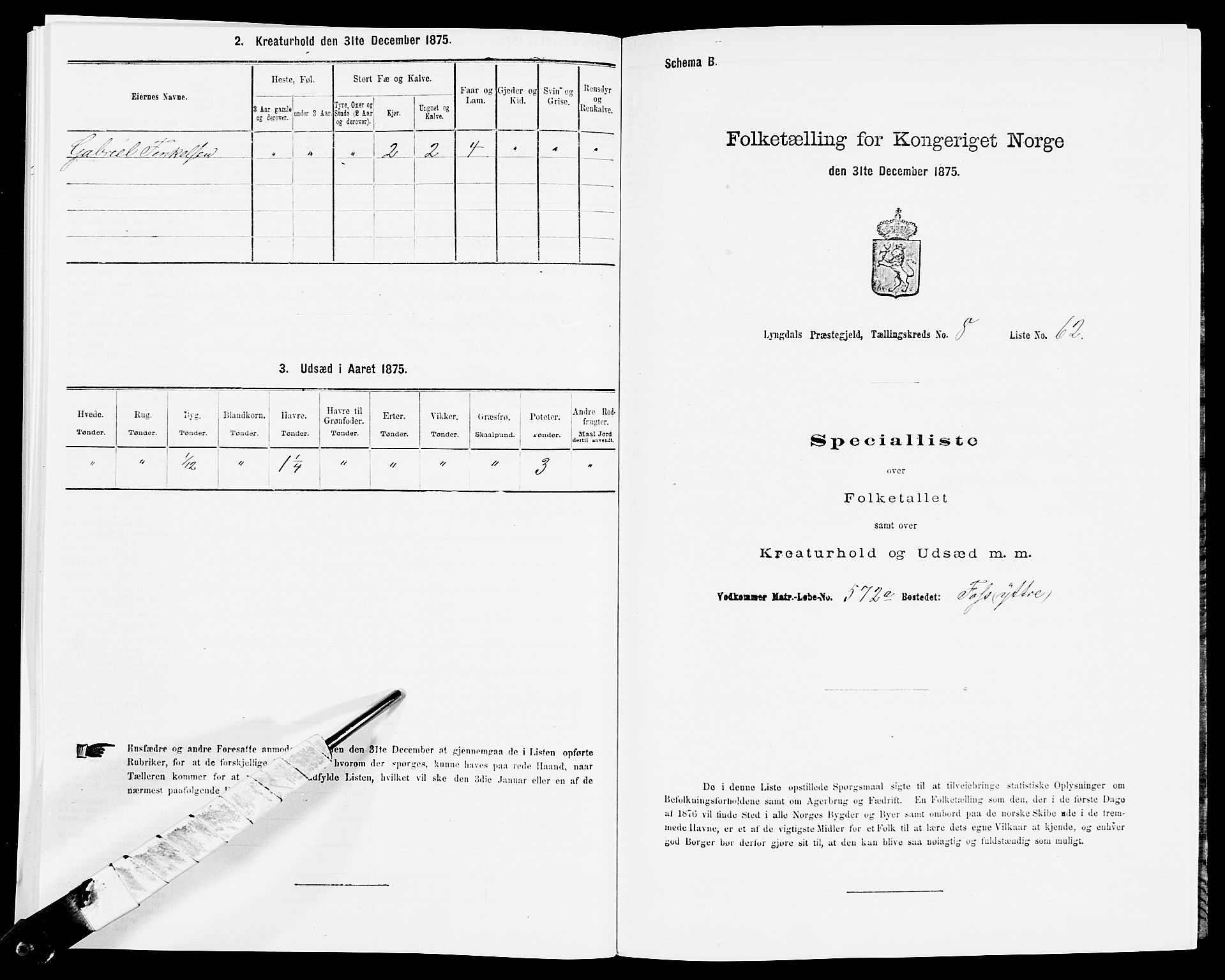 SAK, 1875 census for 1032P Lyngdal, 1875, p. 1354