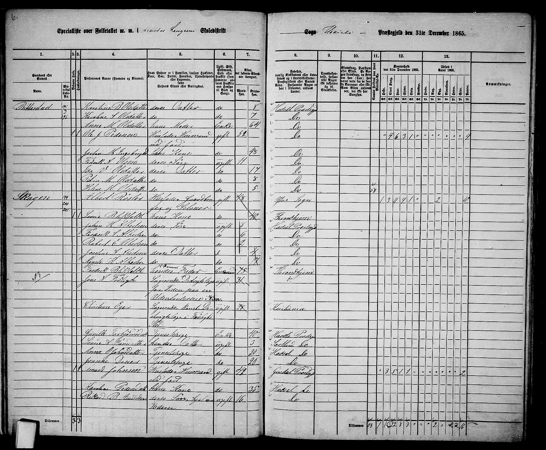 RA, 1865 census for Hadsel, 1865, p. 16