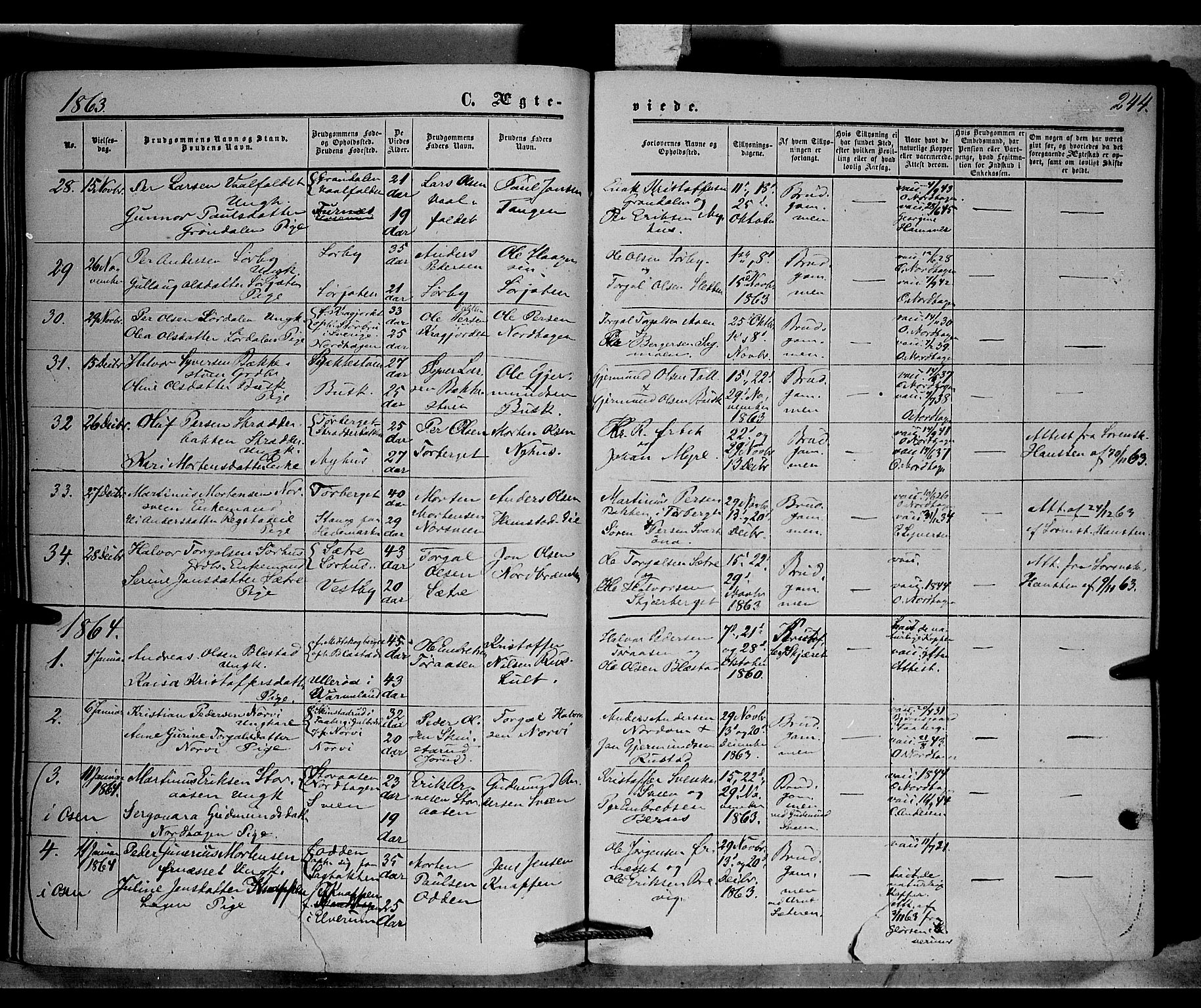 Trysil prestekontor, AV/SAH-PREST-046/H/Ha/Haa/L0005: Parish register (official) no. 5, 1851-1865, p. 244