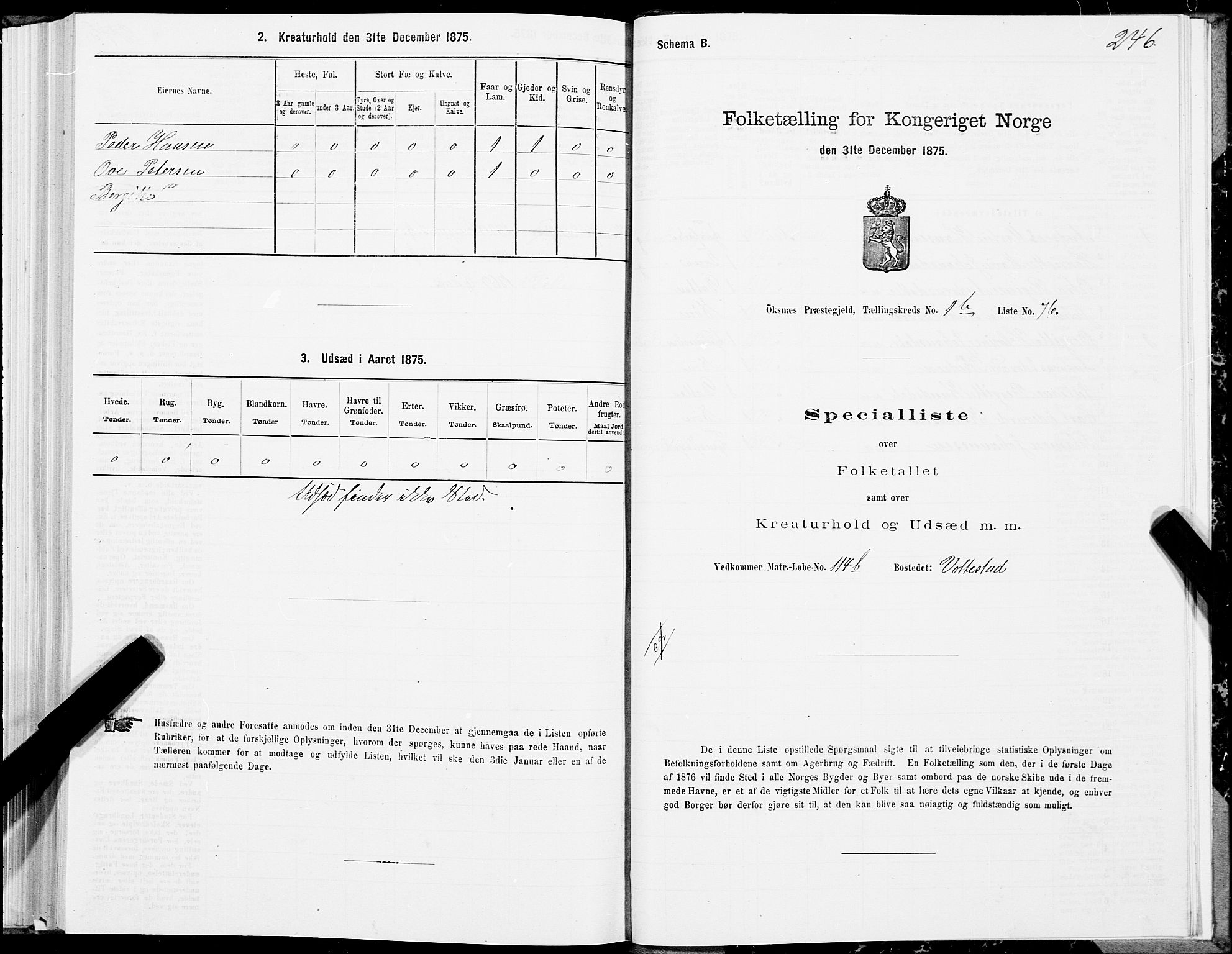 SAT, 1875 census for 1868P Øksnes, 1875, p. 1246