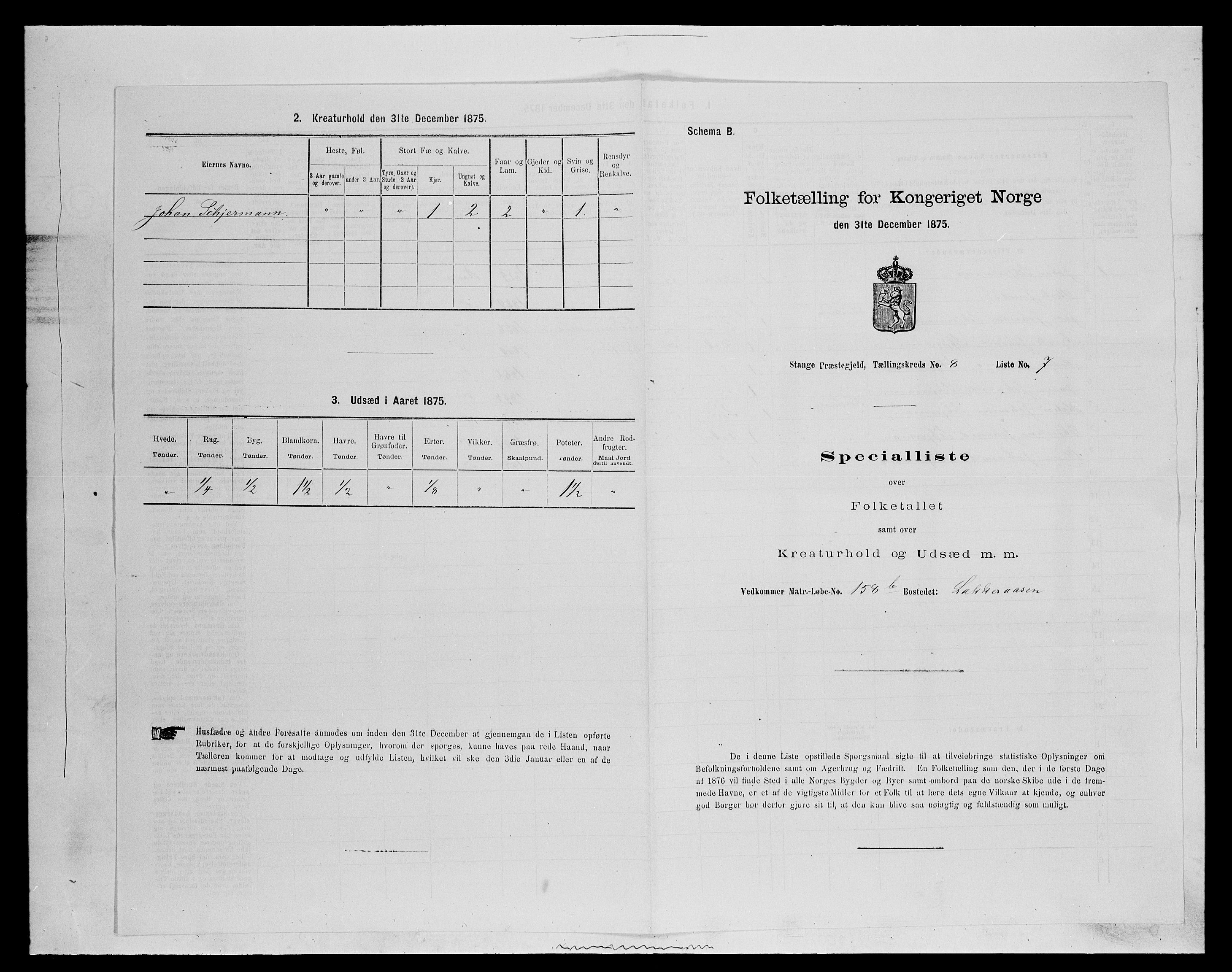 SAH, 1875 census for 0417P Stange, 1875, p. 1293