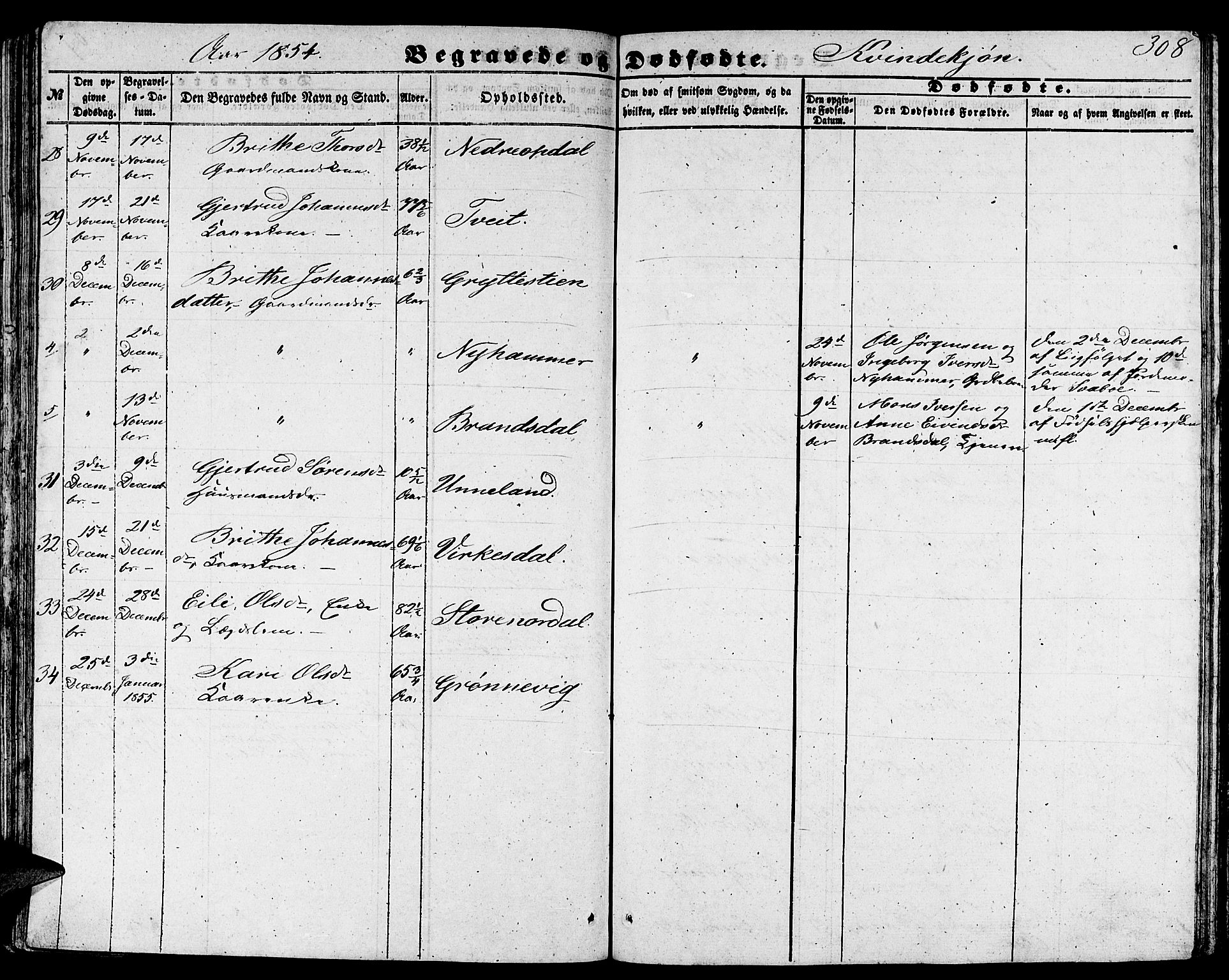 Gulen sokneprestembete, AV/SAB-A-80201/H/Hab/Habb/L0001: Parish register (copy) no. B 1, 1854-1866, p. 308