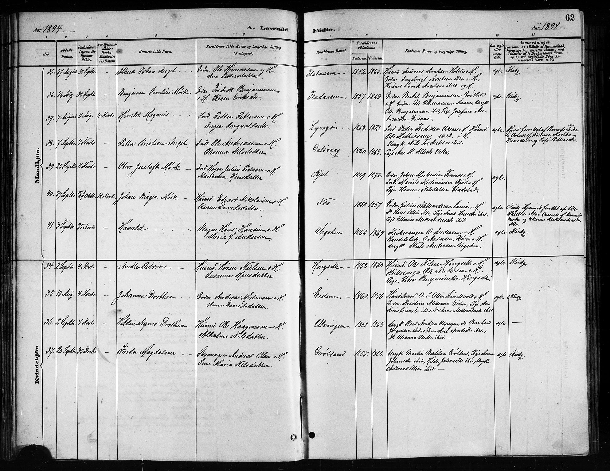 Ministerialprotokoller, klokkerbøker og fødselsregistre - Nordland, AV/SAT-A-1459/816/L0253: Parish register (copy) no. 816C03, 1886-1905, p. 62