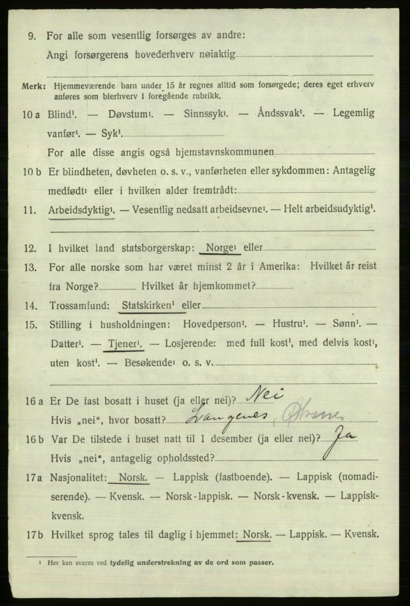 SATØ, 1920 census for Loppa, 1920, p. 3685