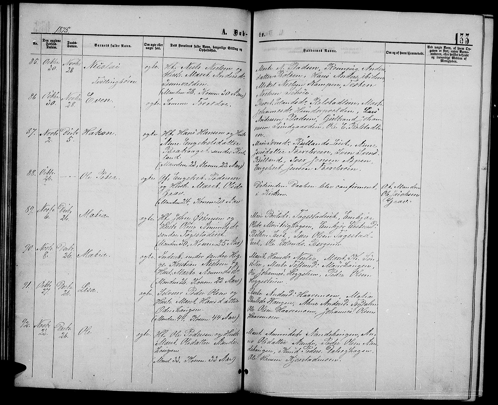 Sør-Fron prestekontor, SAH/PREST-010/H/Ha/Hab/L0002: Parish register (copy) no. 2, 1864-1883, p. 133
