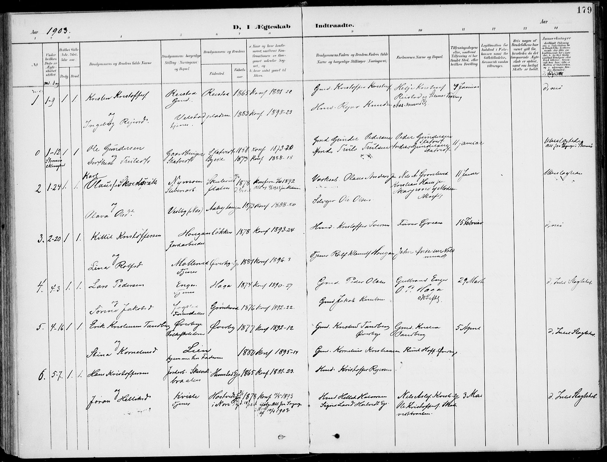 Sigdal kirkebøker, AV/SAKO-A-245/F/Fb/L0002: Parish register (official) no. II 2, 1901-1914, p. 179