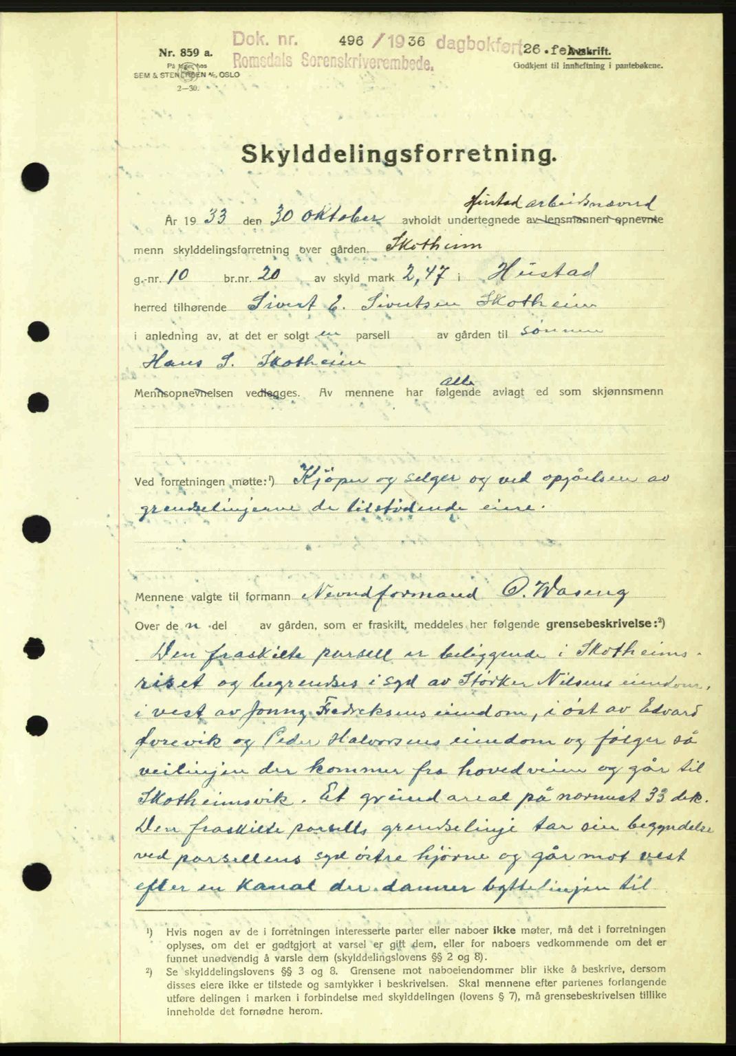 Romsdal sorenskriveri, AV/SAT-A-4149/1/2/2C: Mortgage book no. A1, 1936-1936, Diary no: : 496/1936