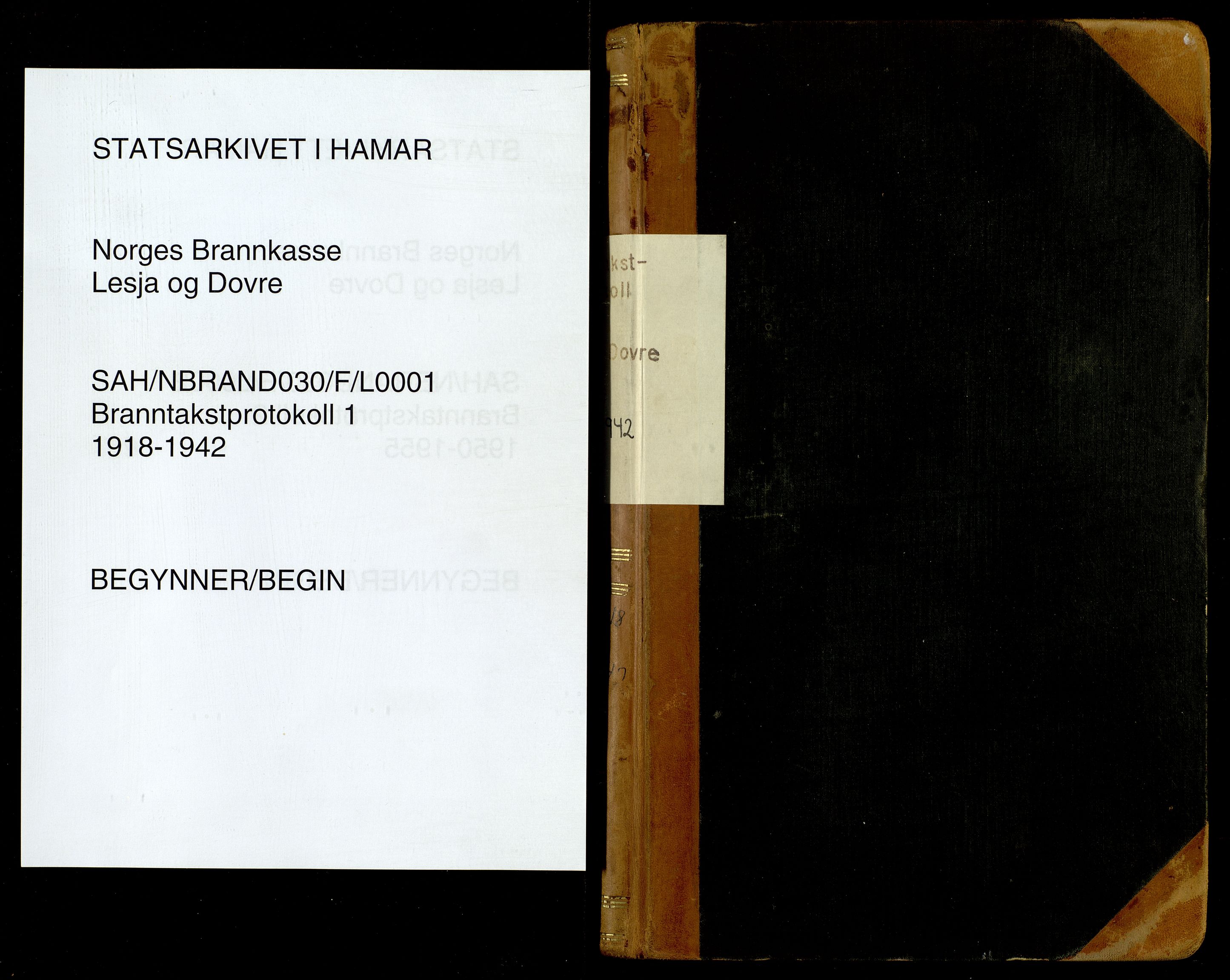Norges Brannkasse, Lesja og Dovre, SAH/NBRAND-030/F/L0001: Branntakstprotokoll, 1918-1942