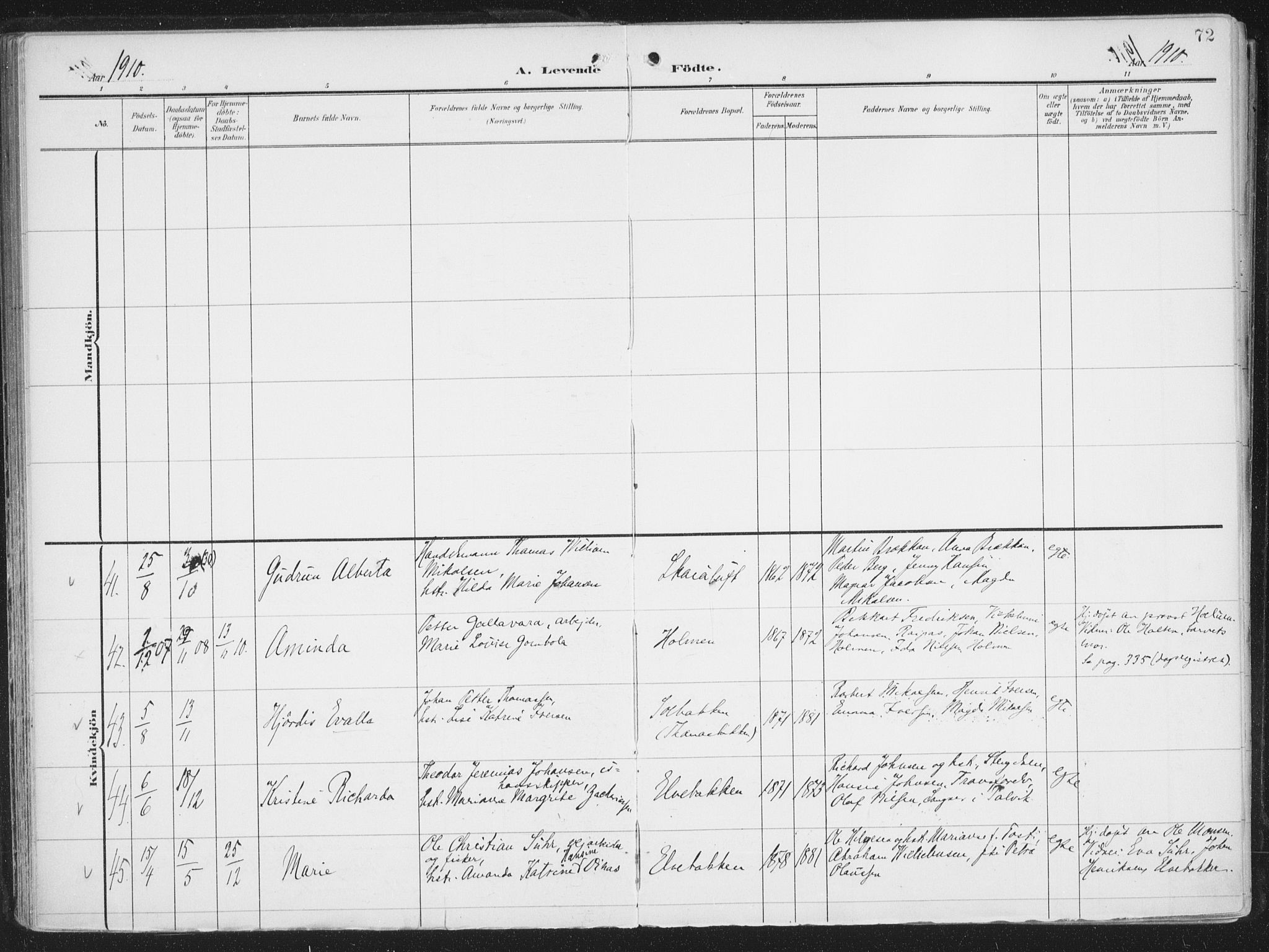 Alta sokneprestkontor, AV/SATØ-S-1338/H/Ha/L0005.kirke: Parish register (official) no. 5, 1904-1918, p. 72