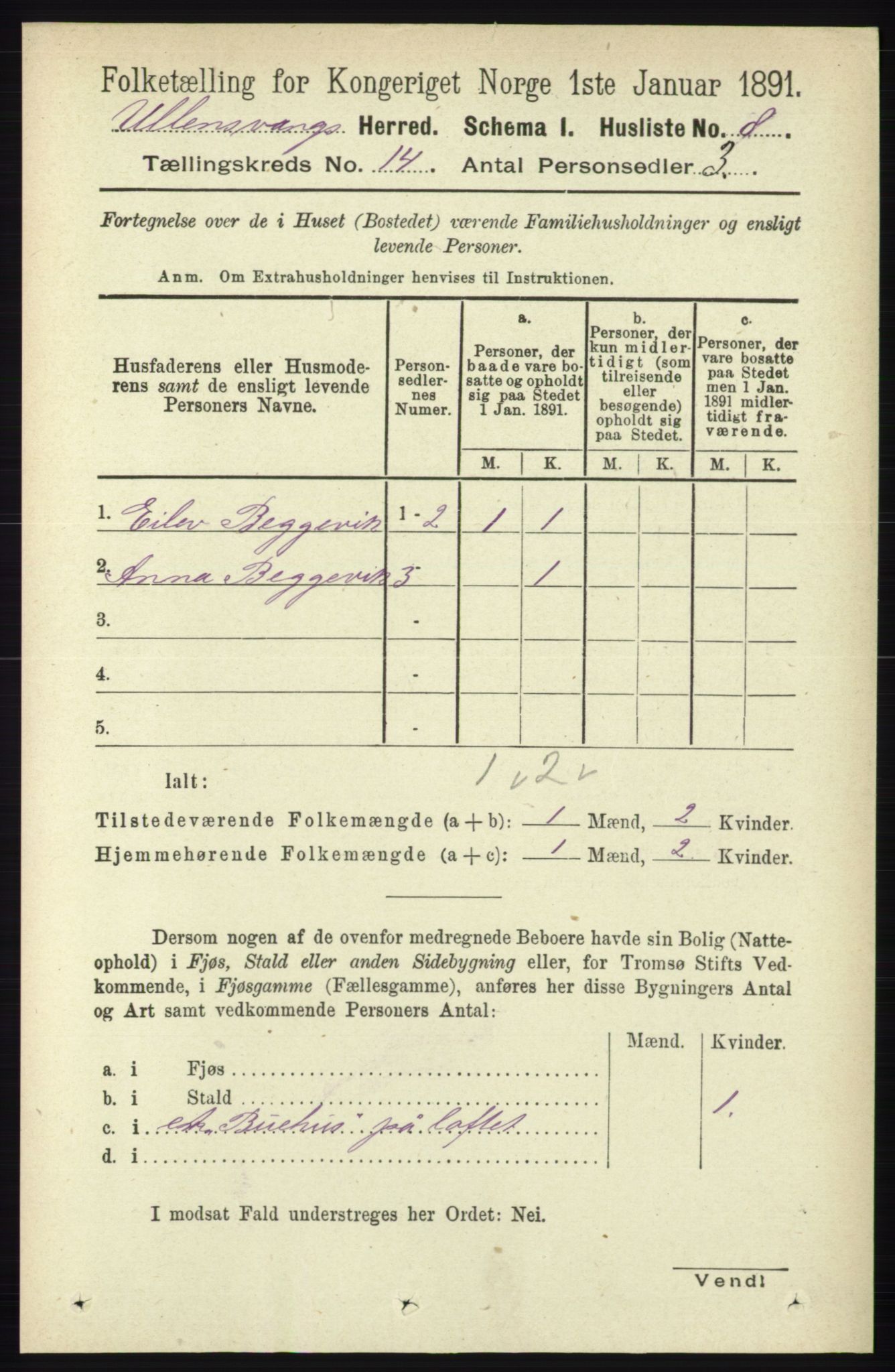 RA, 1891 census for 1230 Ullensvang, 1891, p. 5498