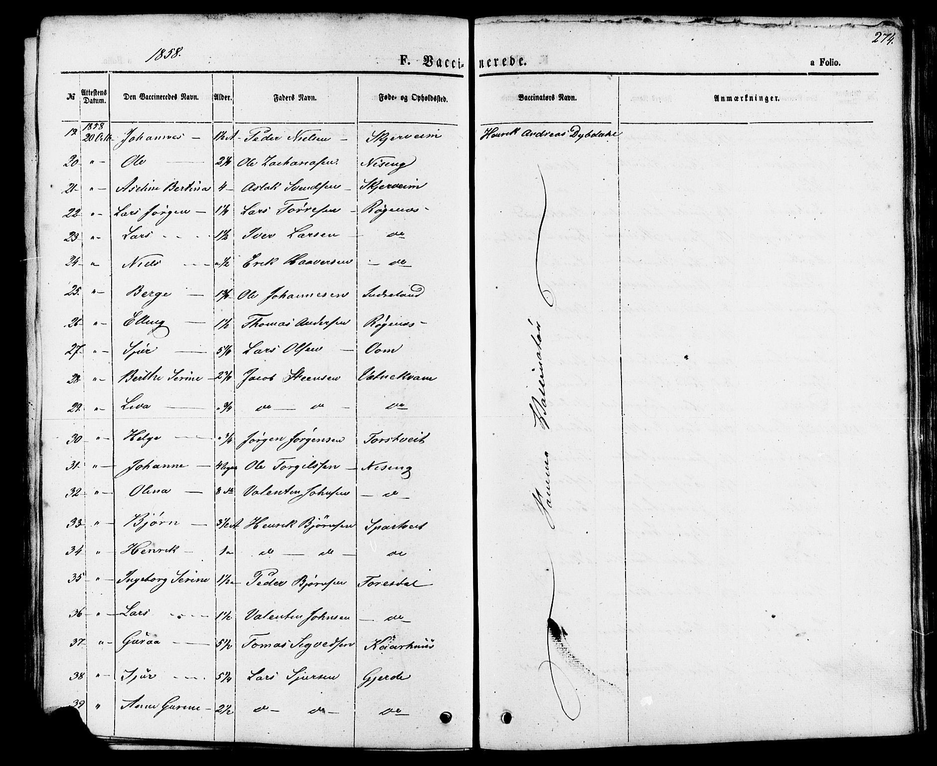 Skjold sokneprestkontor, AV/SAST-A-101847/H/Ha/Haa/L0007: Parish register (official) no. A 7, 1857-1882, p. 274