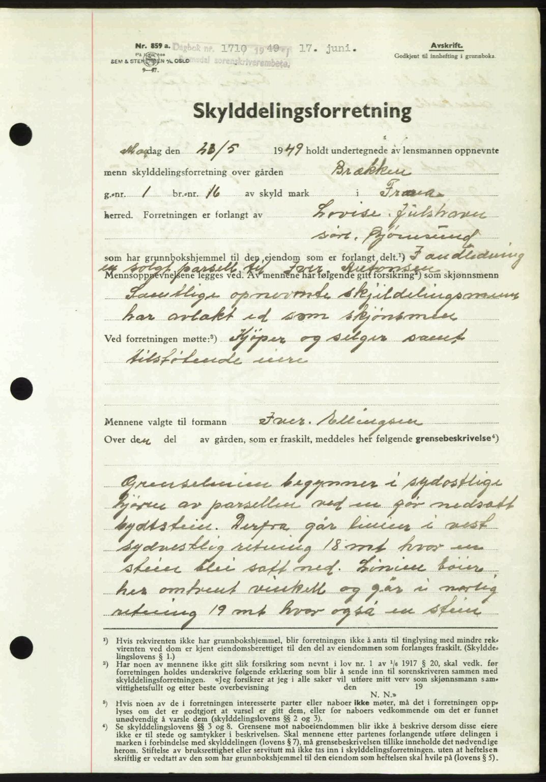 Romsdal sorenskriveri, AV/SAT-A-4149/1/2/2C: Mortgage book no. A30, 1949-1949, Diary no: : 1710/1949