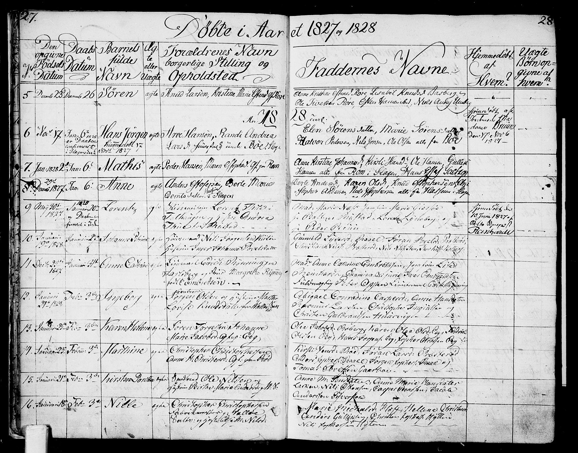 Sem kirkebøker, AV/SAKO-A-5/F/Fa/L0005: Parish register (official) no. I 5, 1825-1842, p. 27-28