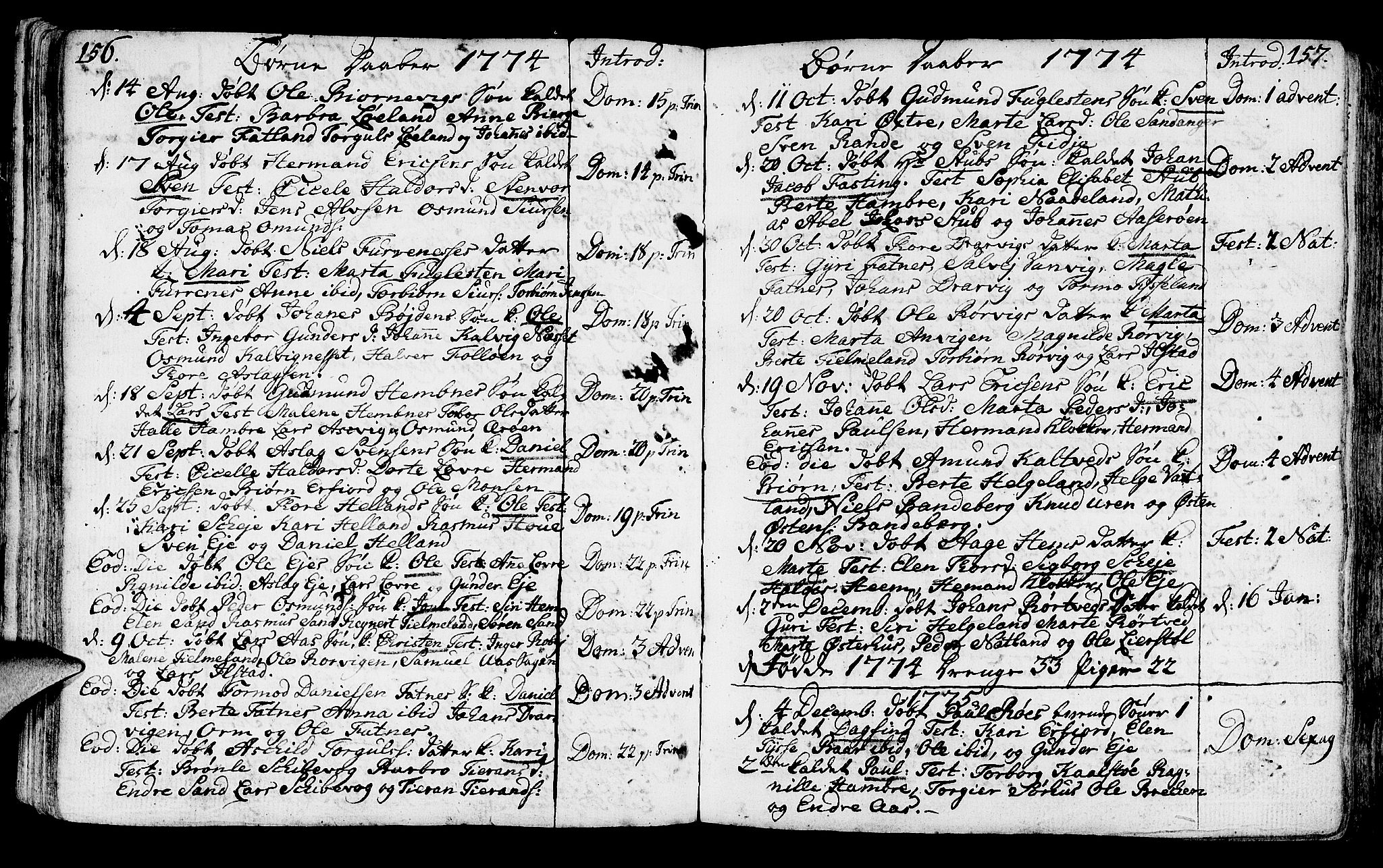 Jelsa sokneprestkontor, SAST/A-101842/01/IV: Parish register (official) no. A 3, 1768-1796, p. 156-157