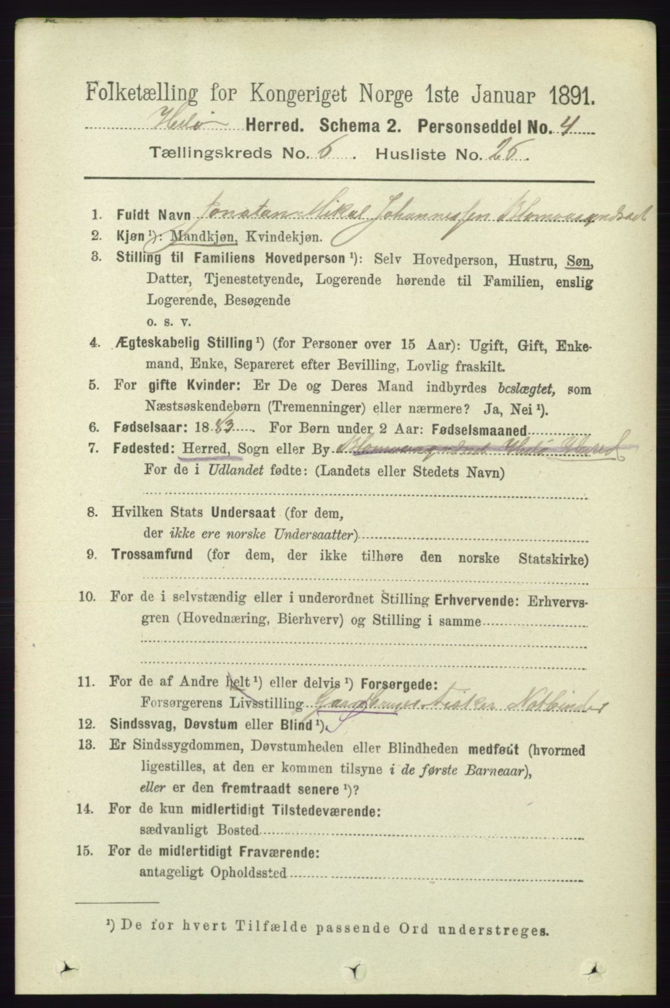 RA, 1891 census for 1258 Herdla, 1891, p. 2805