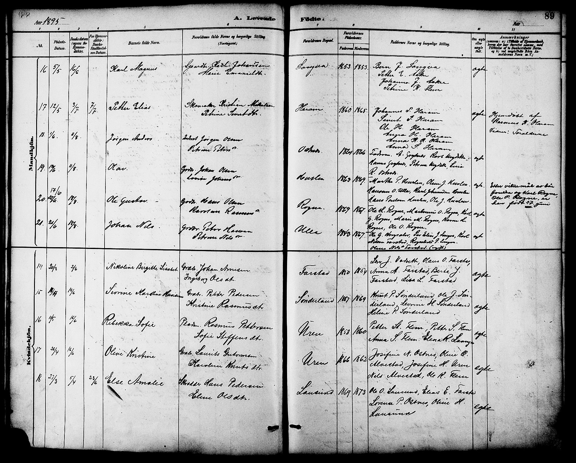 Ministerialprotokoller, klokkerbøker og fødselsregistre - Møre og Romsdal, AV/SAT-A-1454/536/L0501: Parish register (official) no. 536A10, 1884-1896, p. 89