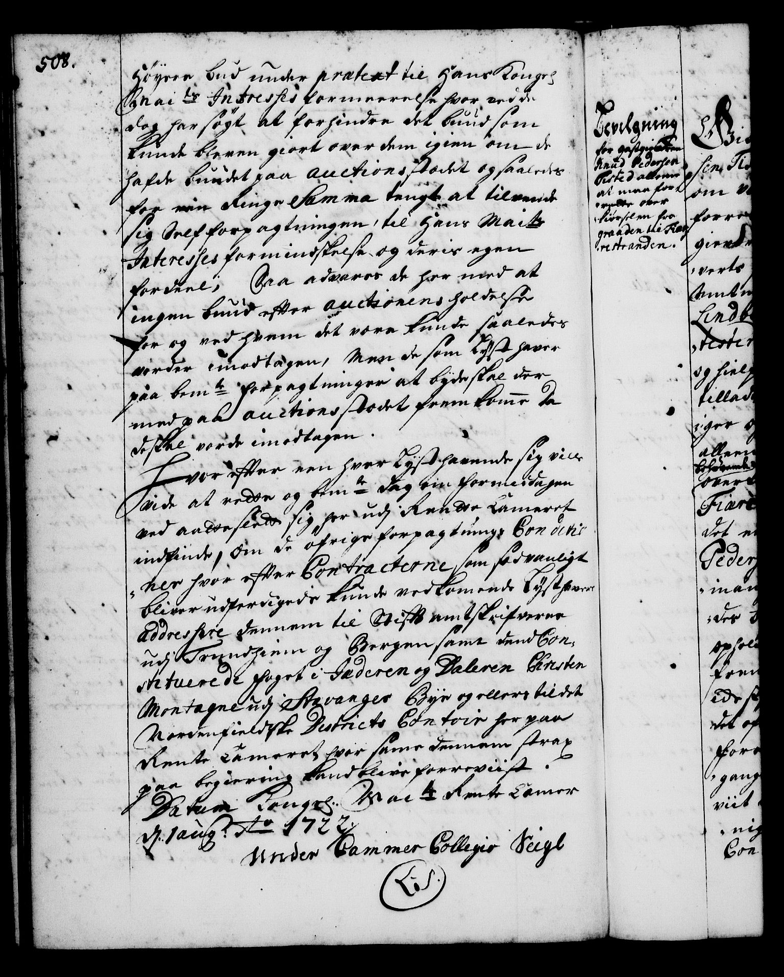 Rentekammeret, Kammerkanselliet, AV/RA-EA-3111/G/Gg/Gga/L0001: Norsk ekspedisjonsprotokoll med register (merket RK 53.1), 1720-1723, p. 508