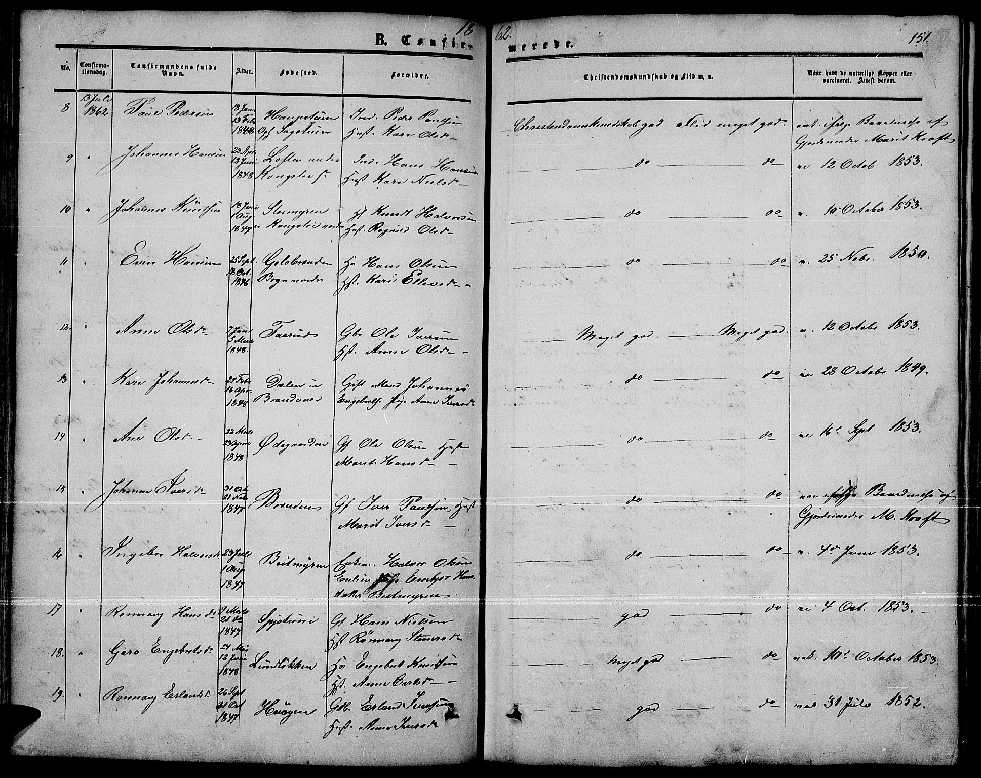 Nord-Fron prestekontor, AV/SAH-PREST-080/H/Ha/Hab/L0001: Parish register (copy) no. 1, 1851-1883, p. 151