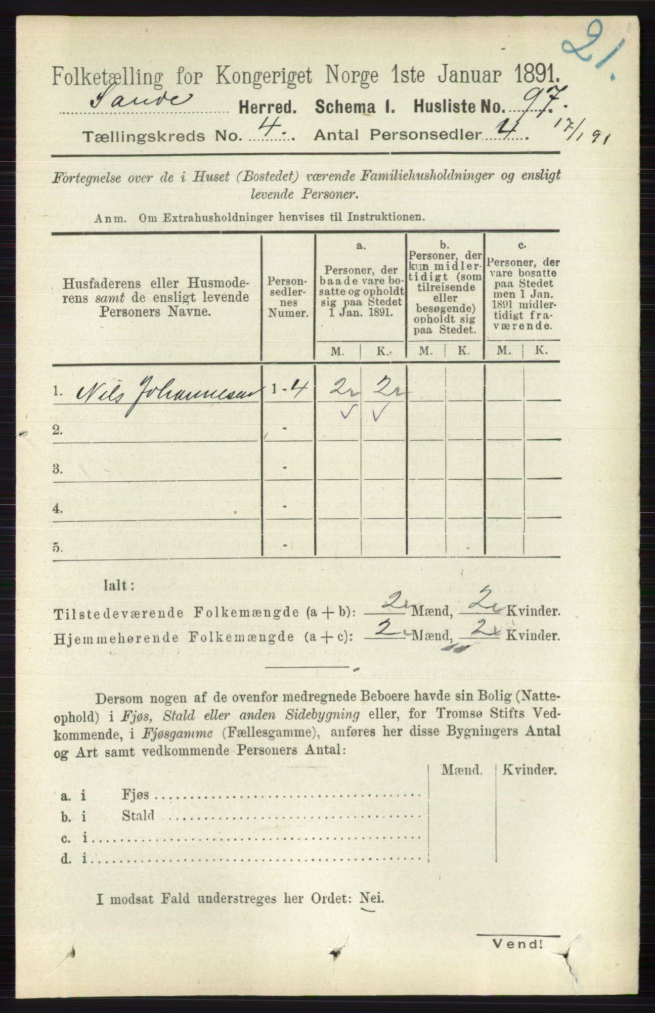 RA, 1891 census for 0713 Sande, 1891, p. 1481