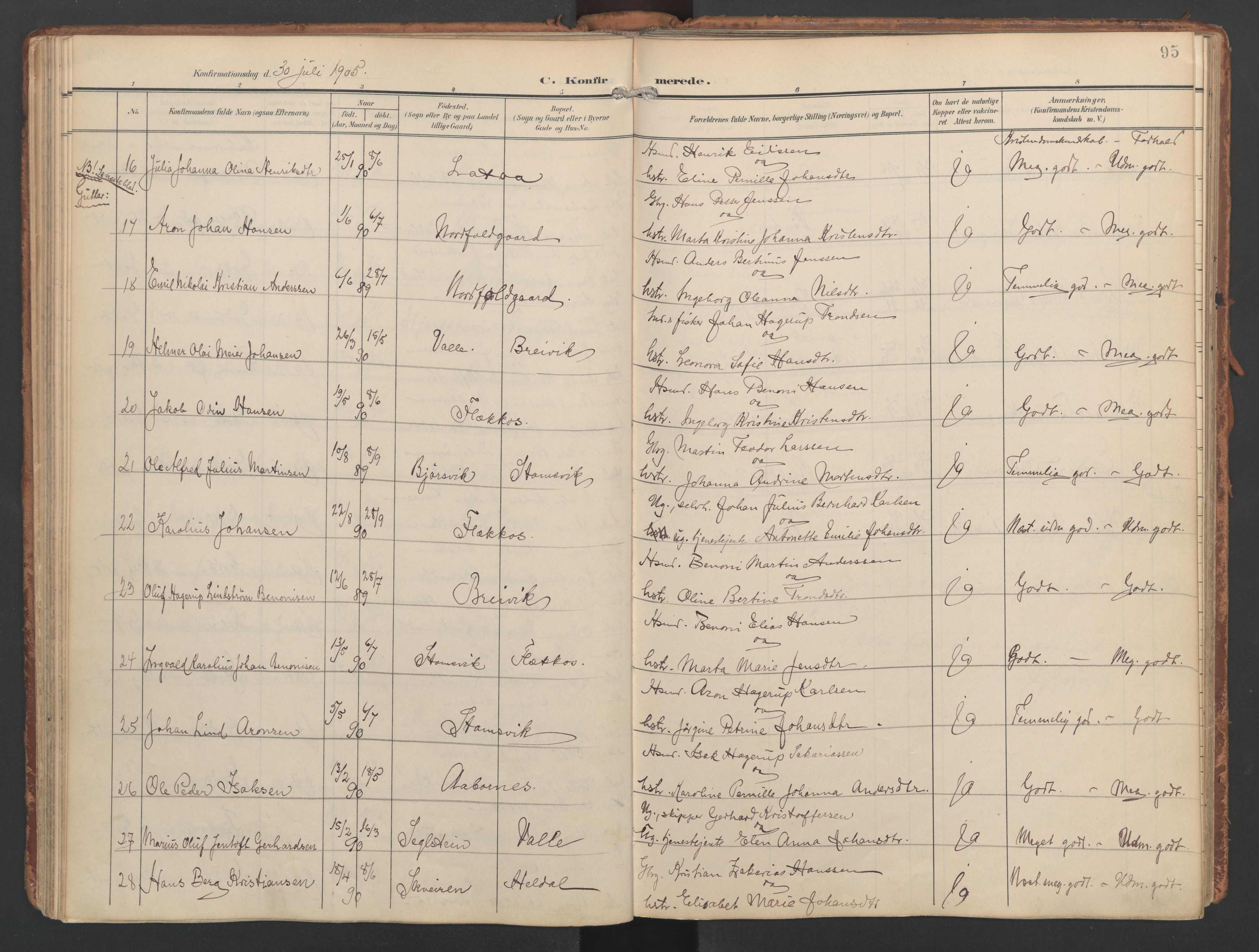 Ministerialprotokoller, klokkerbøker og fødselsregistre - Nordland, SAT/A-1459/858/L0832: Parish register (official) no. 858A02, 1902-1915, p. 95