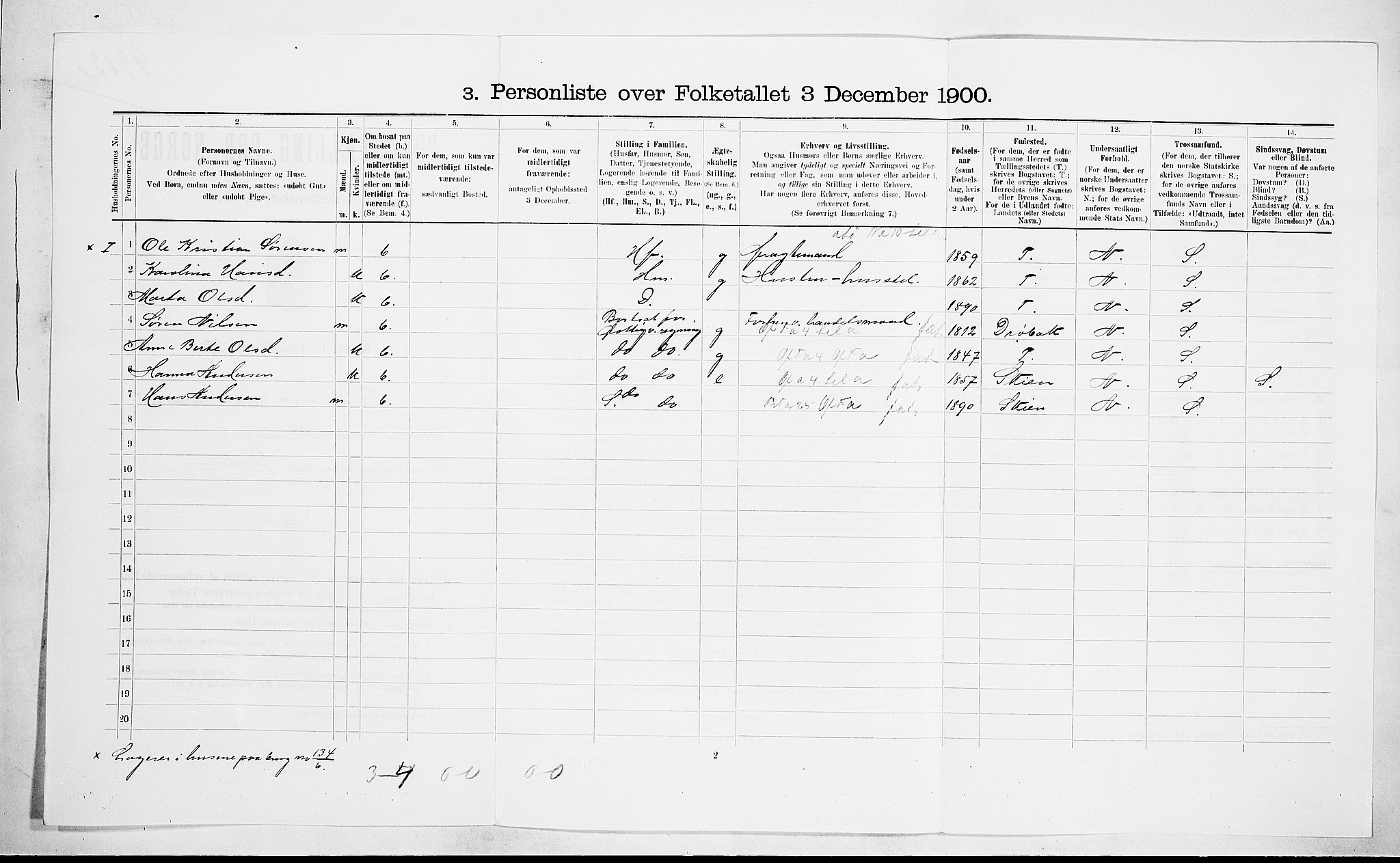 RA, 1900 census for Brunlanes, 1900, p. 1155