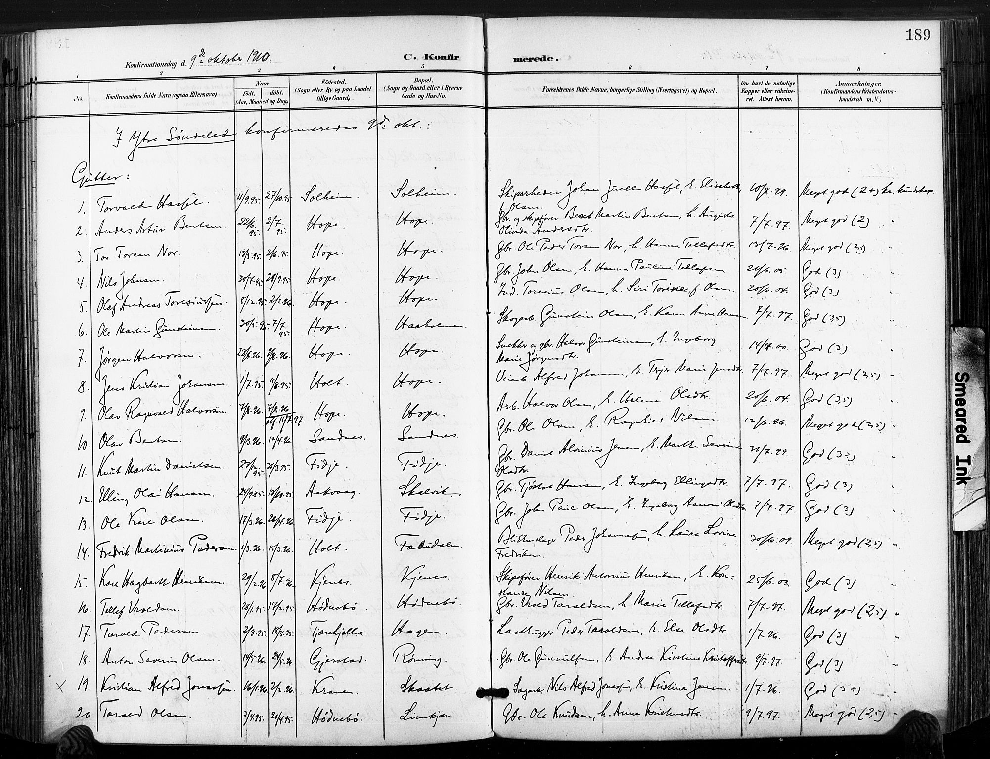 Søndeled sokneprestkontor, AV/SAK-1111-0038/F/Fa/L0006: Parish register (official) no. A 6, 1900-1922, p. 189