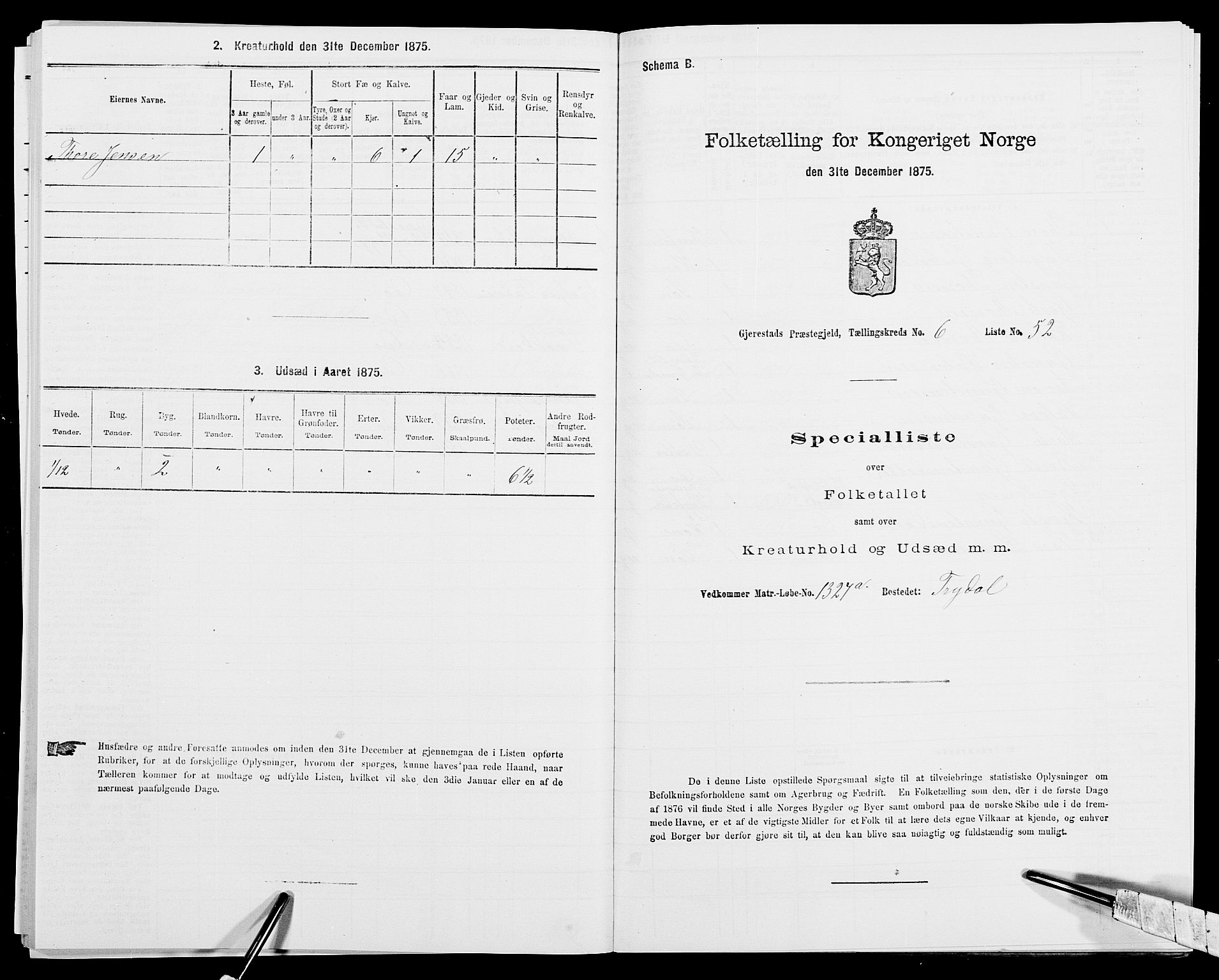 SAK, 1875 census for 0911P Gjerstad, 1875, p. 699