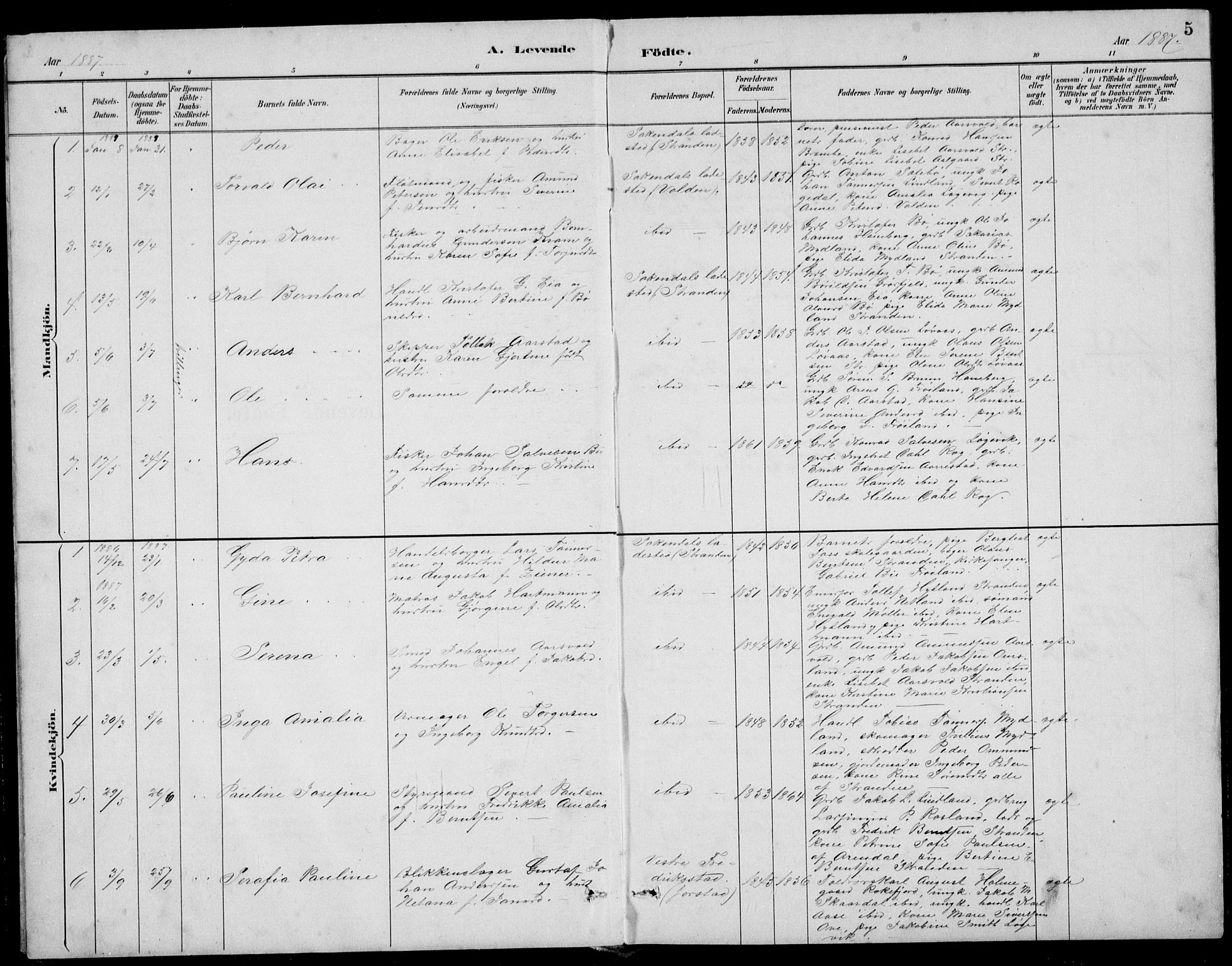 Sokndal sokneprestkontor, SAST/A-101808: Parish register (copy) no. B 5, 1887-1934, p. 5