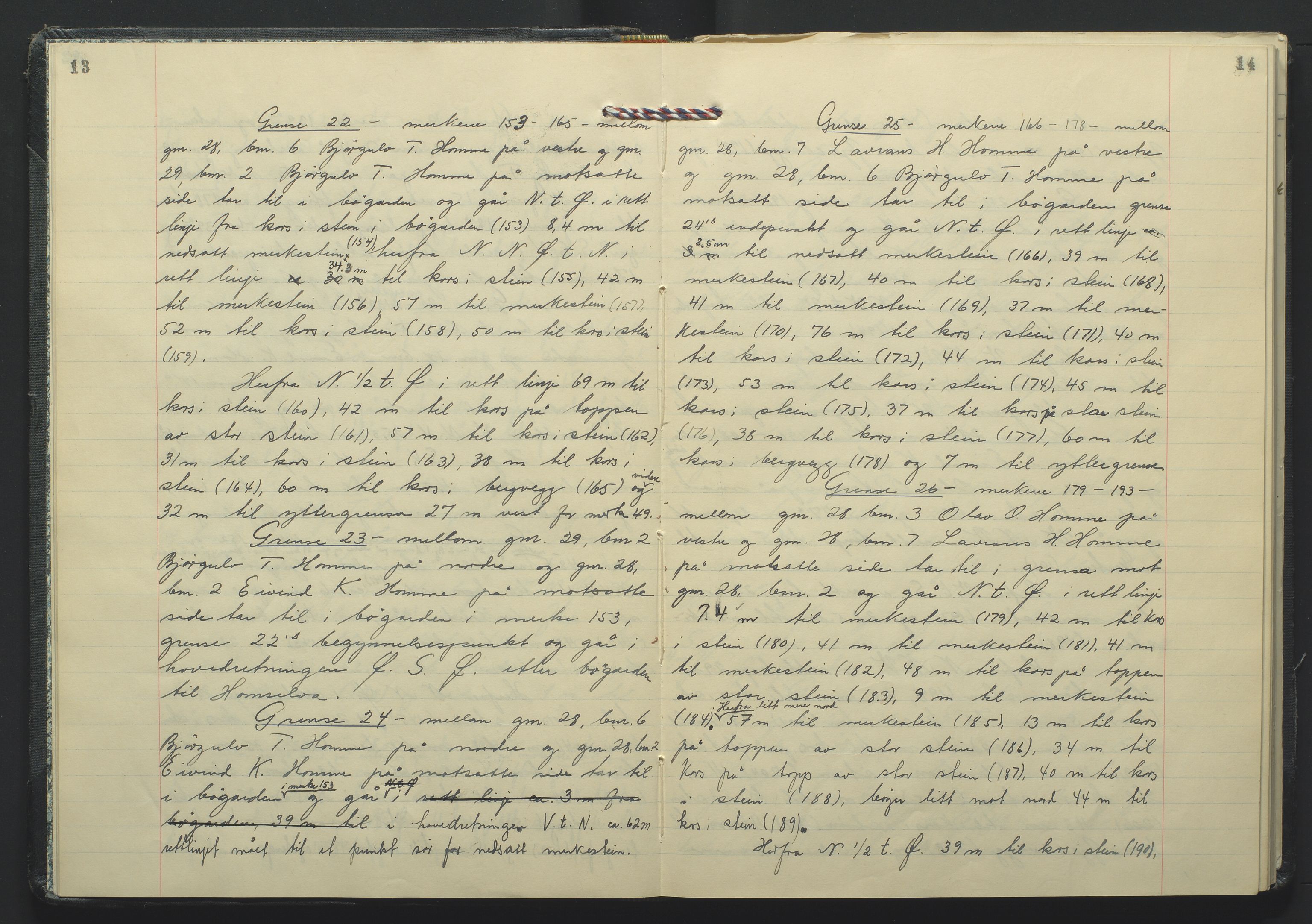 Setesdal jordskifterett, AV/SAK-1541-0008/F/Fa/Faa/L0003: Jordskifteprotokoll med gårdsregister, Setesdal domssokn nr 18 (I), 1957-1962, p. 13-14