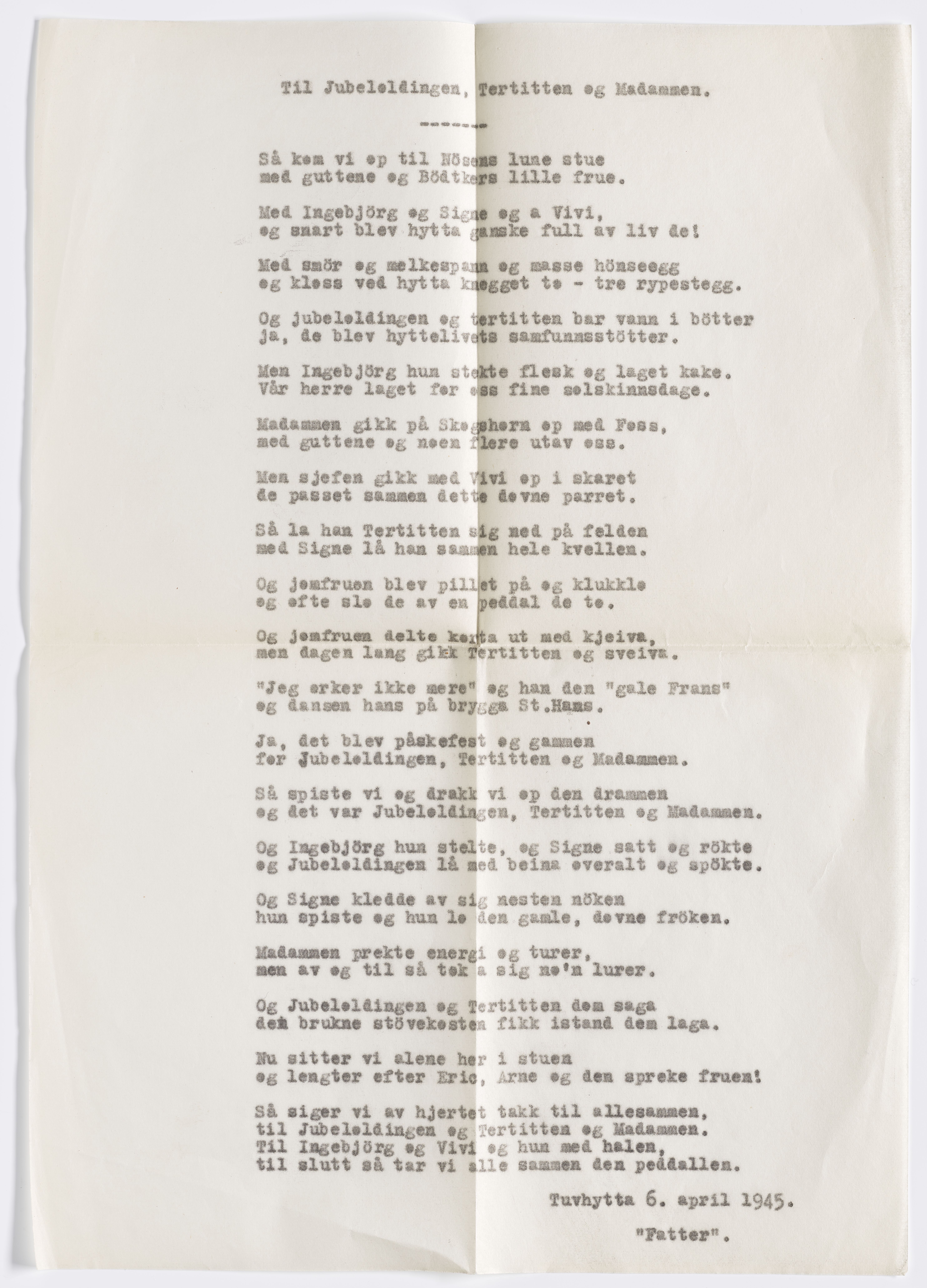 Johannes Sejersted Bødtker, AFM/GRI-1001/D/Db/Dba/L0001/0009: Utgående brev / Brev, 1945