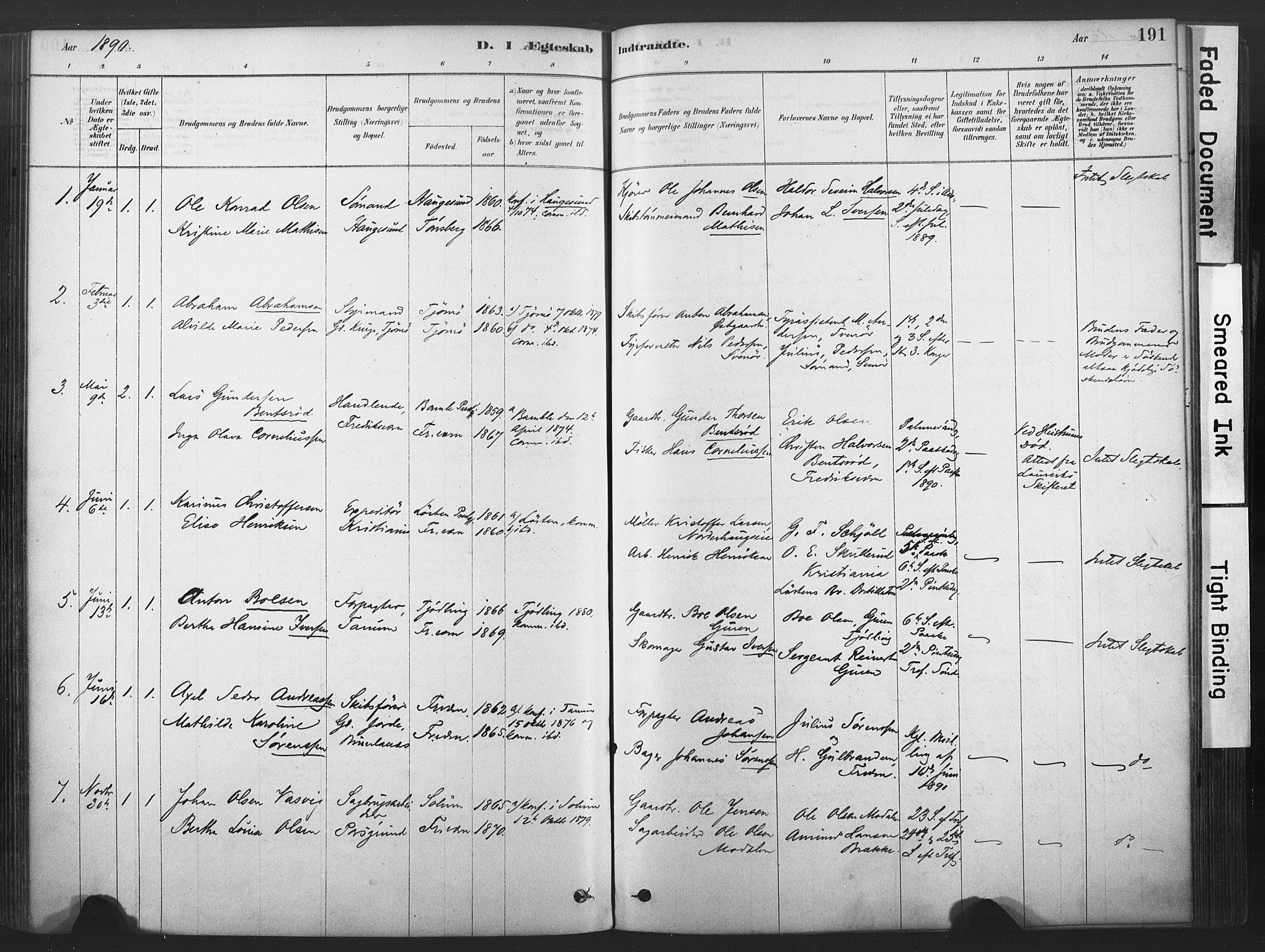 Stavern kirkebøker, SAKO/A-318/F/Fa/L0008: Parish register (official) no. 8, 1878-1905, p. 191