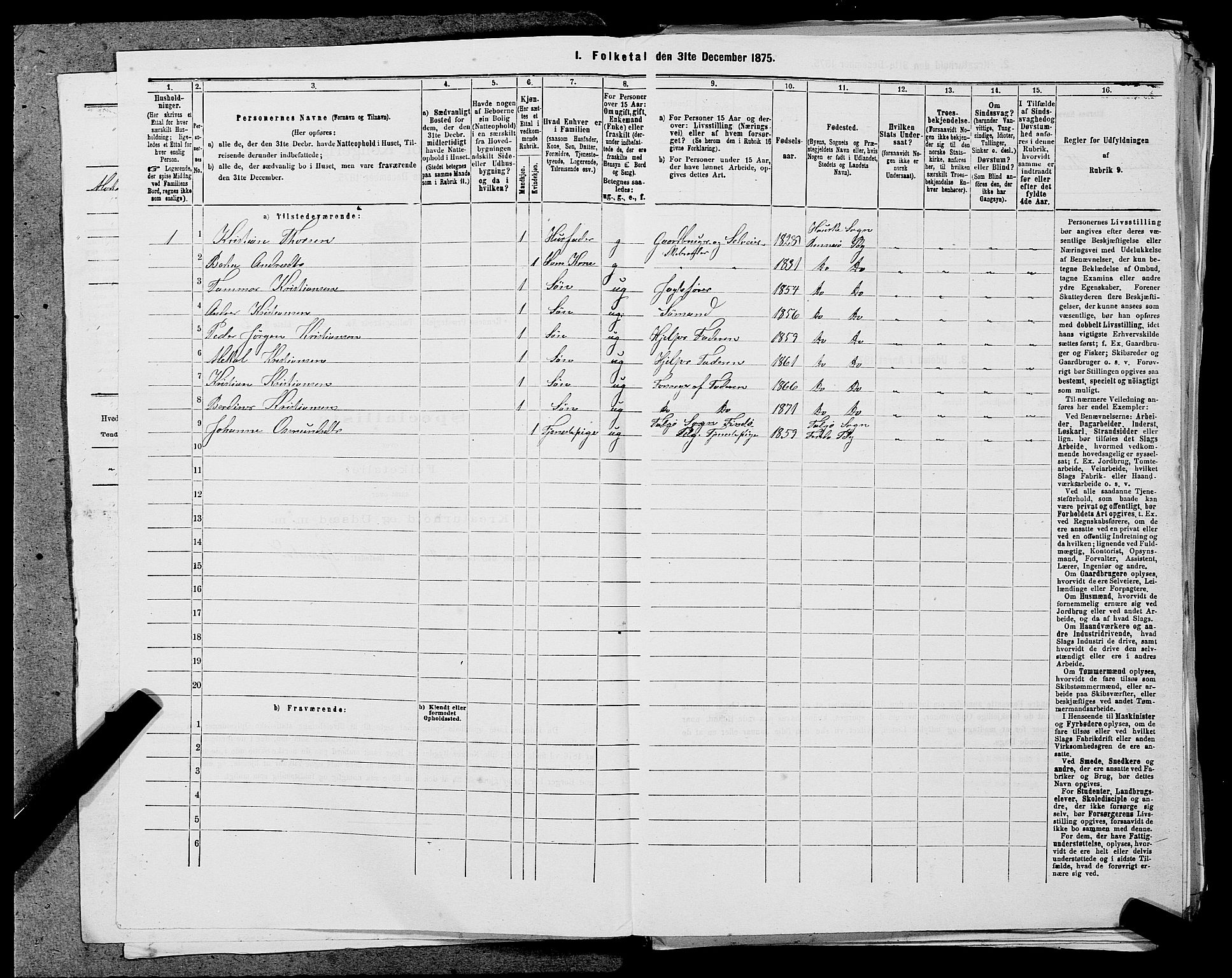 SAST, 1875 census for 1142P Rennesøy, 1875, p. 288