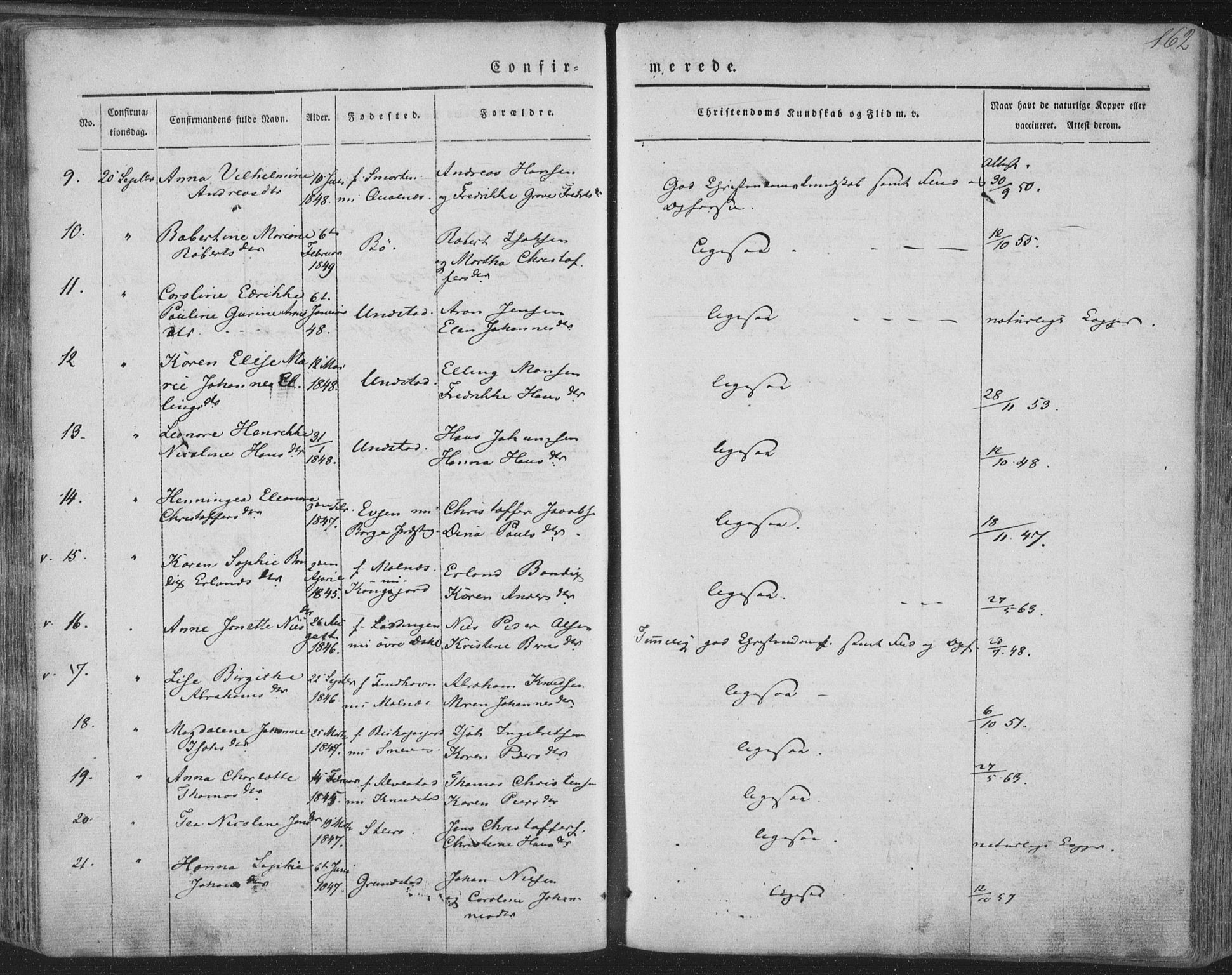 Ministerialprotokoller, klokkerbøker og fødselsregistre - Nordland, AV/SAT-A-1459/880/L1131: Parish register (official) no. 880A05, 1844-1868, p. 162