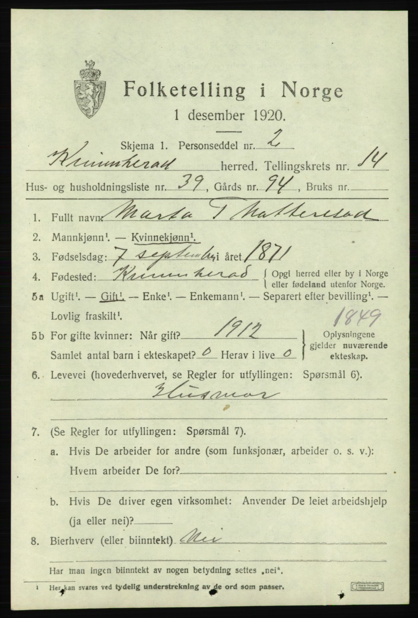 SAB, 1920 census for Kvinnherad, 1920, p. 9246