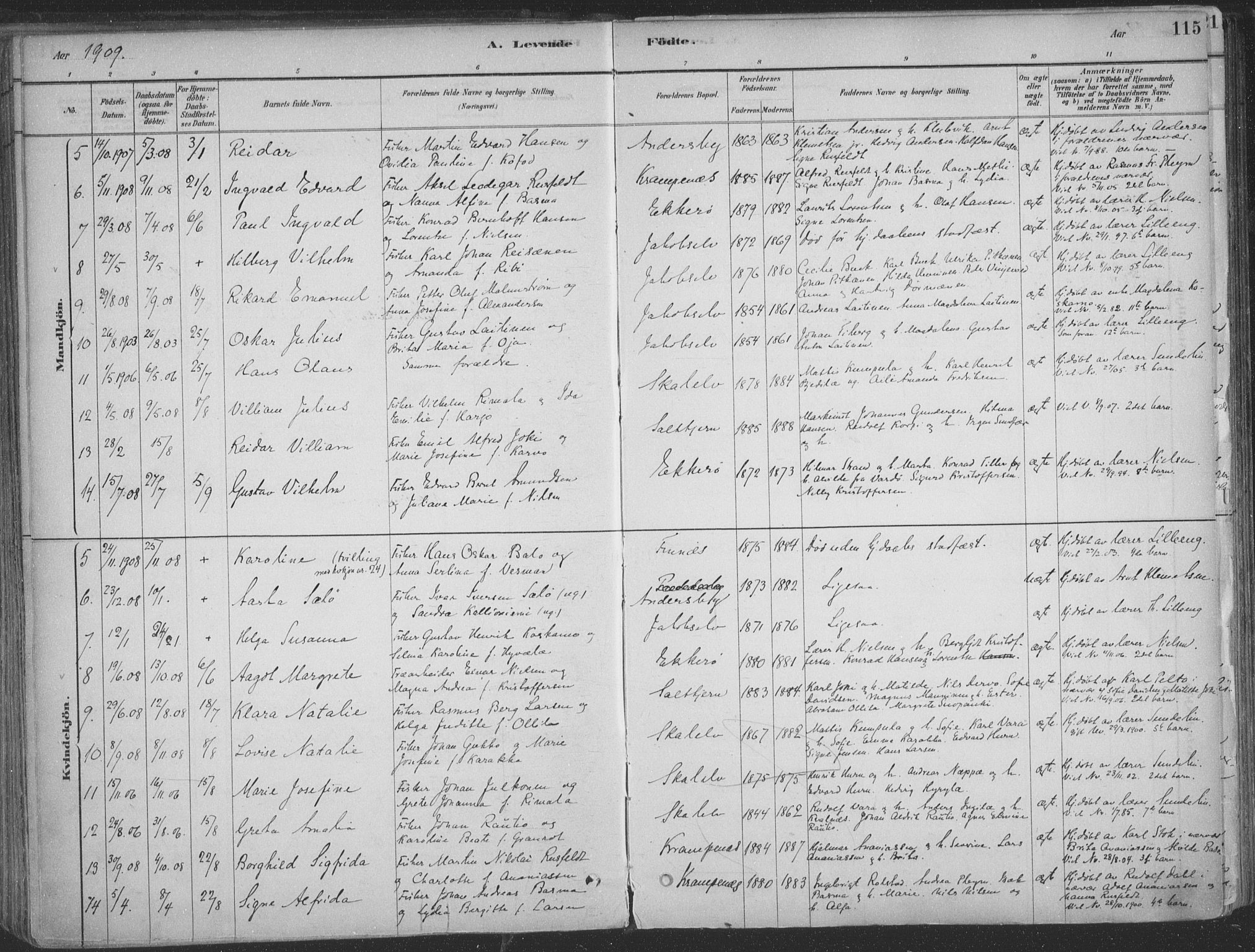 Vadsø sokneprestkontor, SATØ/S-1325/H/Ha/L0009kirke: Parish register (official) no. 9, 1881-1917, p. 115