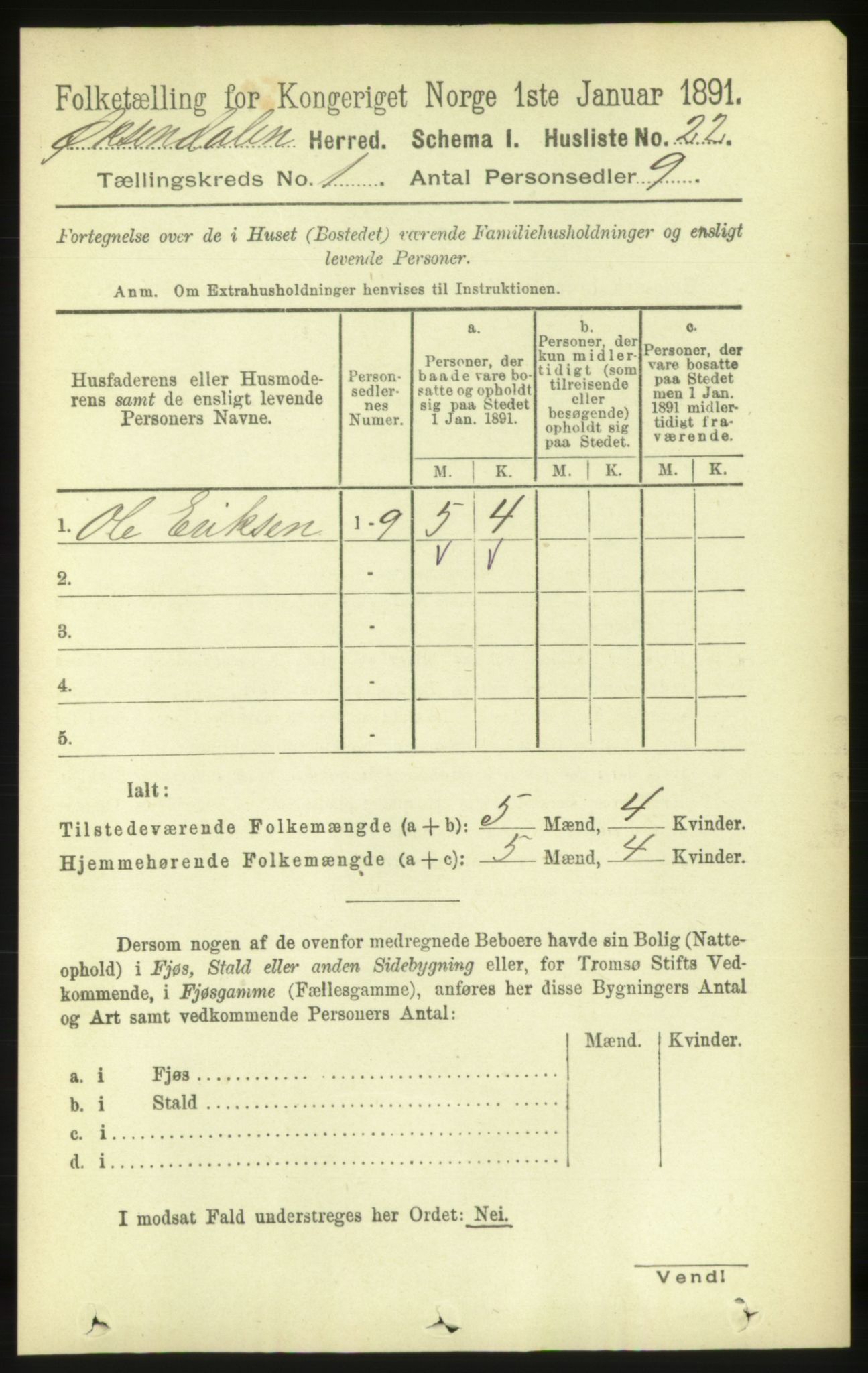 RA, 1891 census for 1561 Øksendal, 1891, p. 39