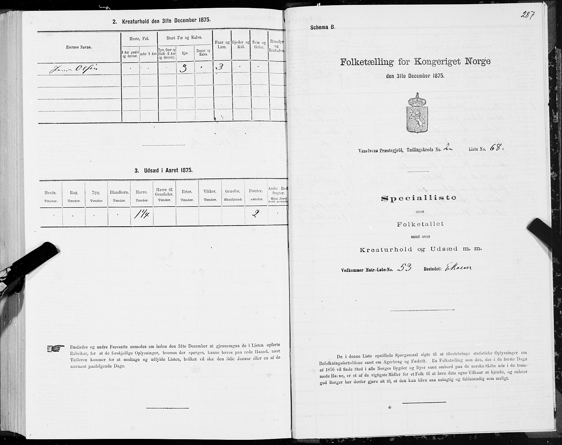 SAT, 1875 census for 1511P Vanylven, 1875, p. 1287