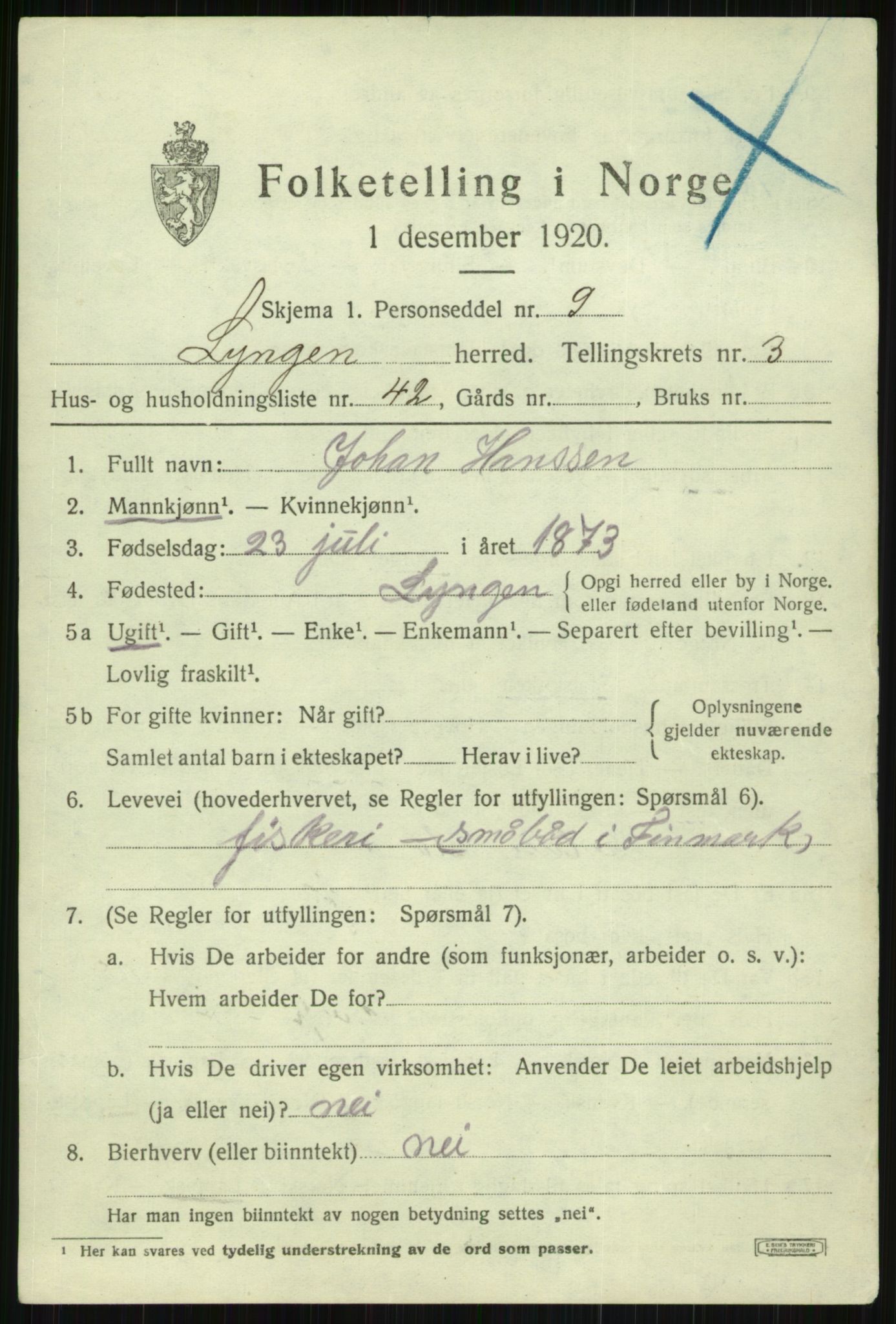 SATØ, 1920 census for Lyngen, 1920, p. 4019