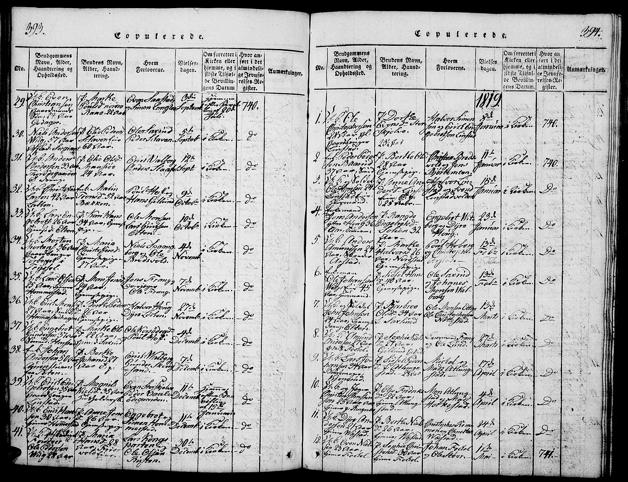Stange prestekontor, SAH/PREST-002/L/L0001: Parish register (copy) no. 1, 1814-1825, p. 393-394