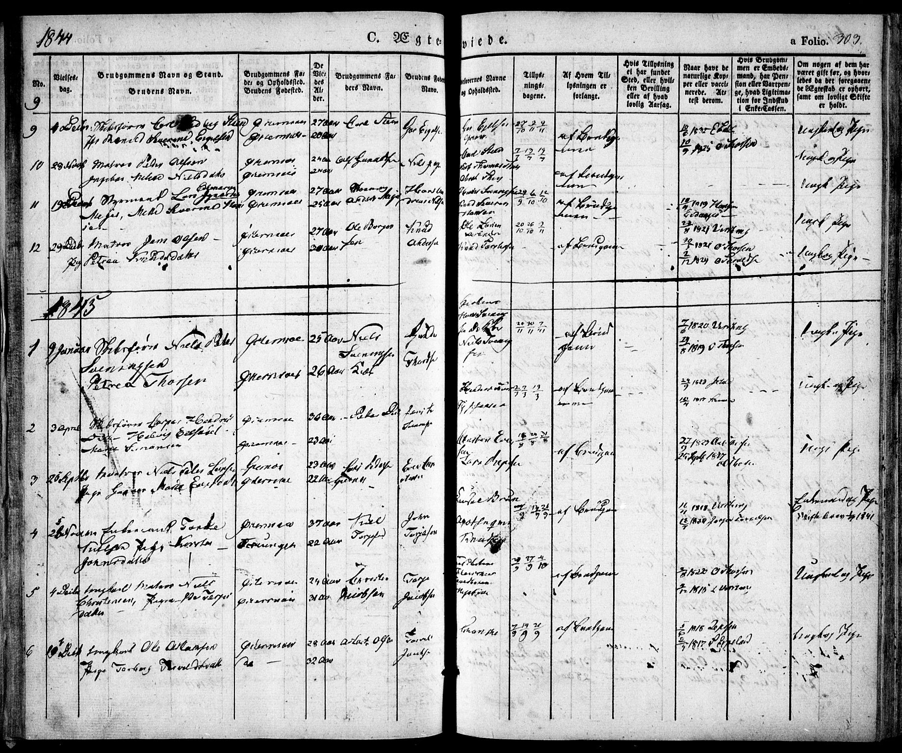 Risør sokneprestkontor, SAK/1111-0035/F/Fa/L0003: Parish register (official) no. A 3, 1838-1864, p. 303