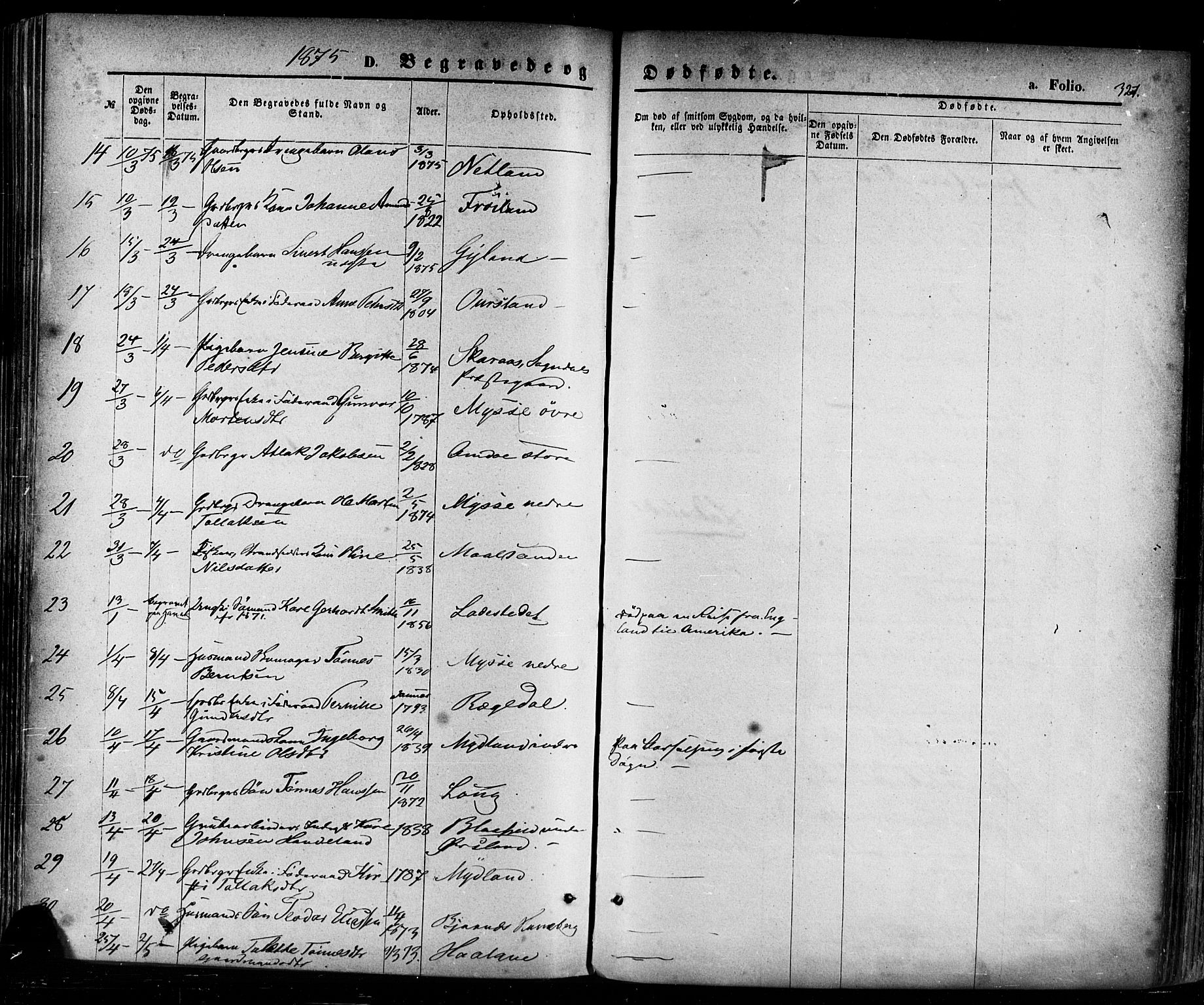 Sokndal sokneprestkontor, SAST/A-101808: Parish register (official) no. A 10, 1874-1886, p. 321