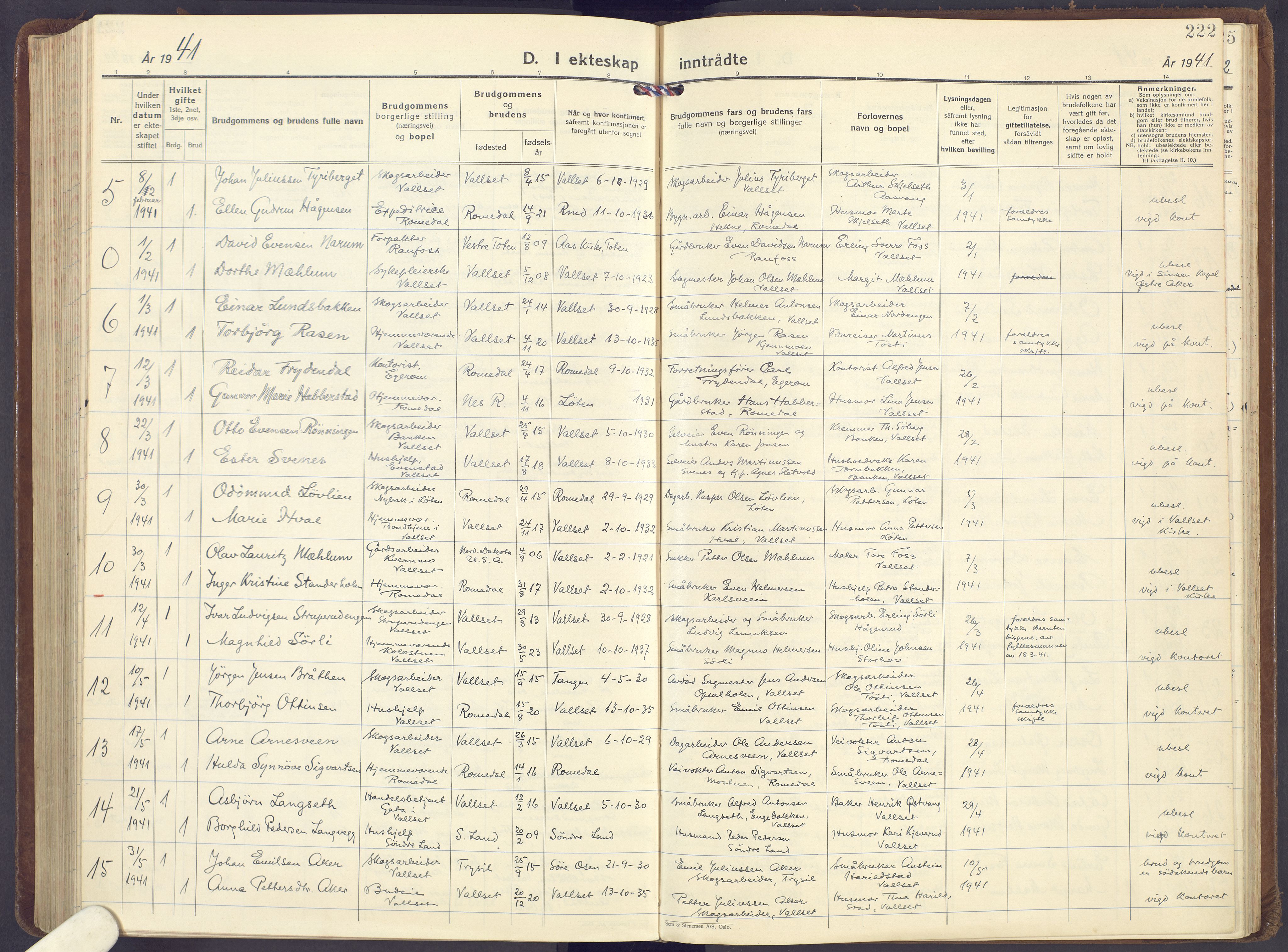 Romedal prestekontor, SAH/PREST-004/K/L0013: Parish register (official) no. 13, 1930-1949, p. 222