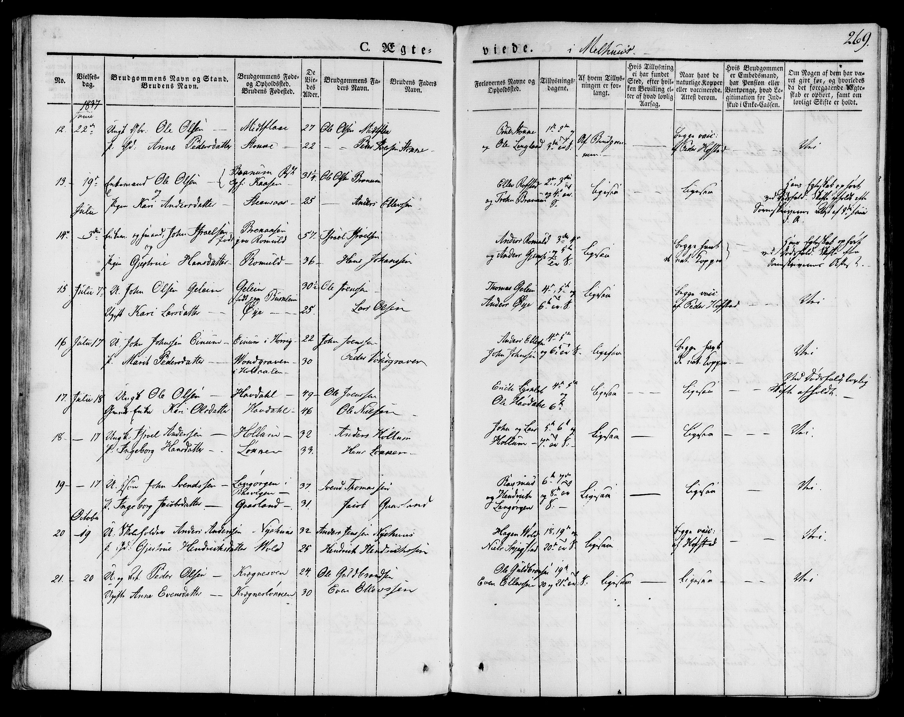 Ministerialprotokoller, klokkerbøker og fødselsregistre - Sør-Trøndelag, SAT/A-1456/691/L1070: Parish register (official) no. 691A05 /1, 1826-1841, p. 269