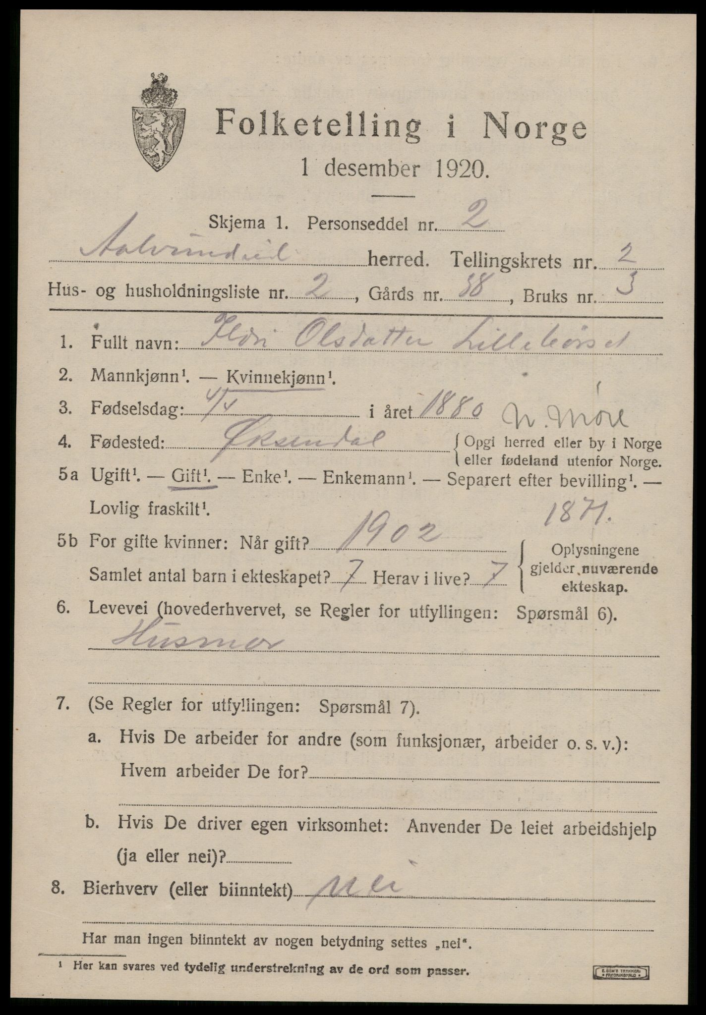 SAT, 1920 census for Ålvundeid, 1920, p. 522