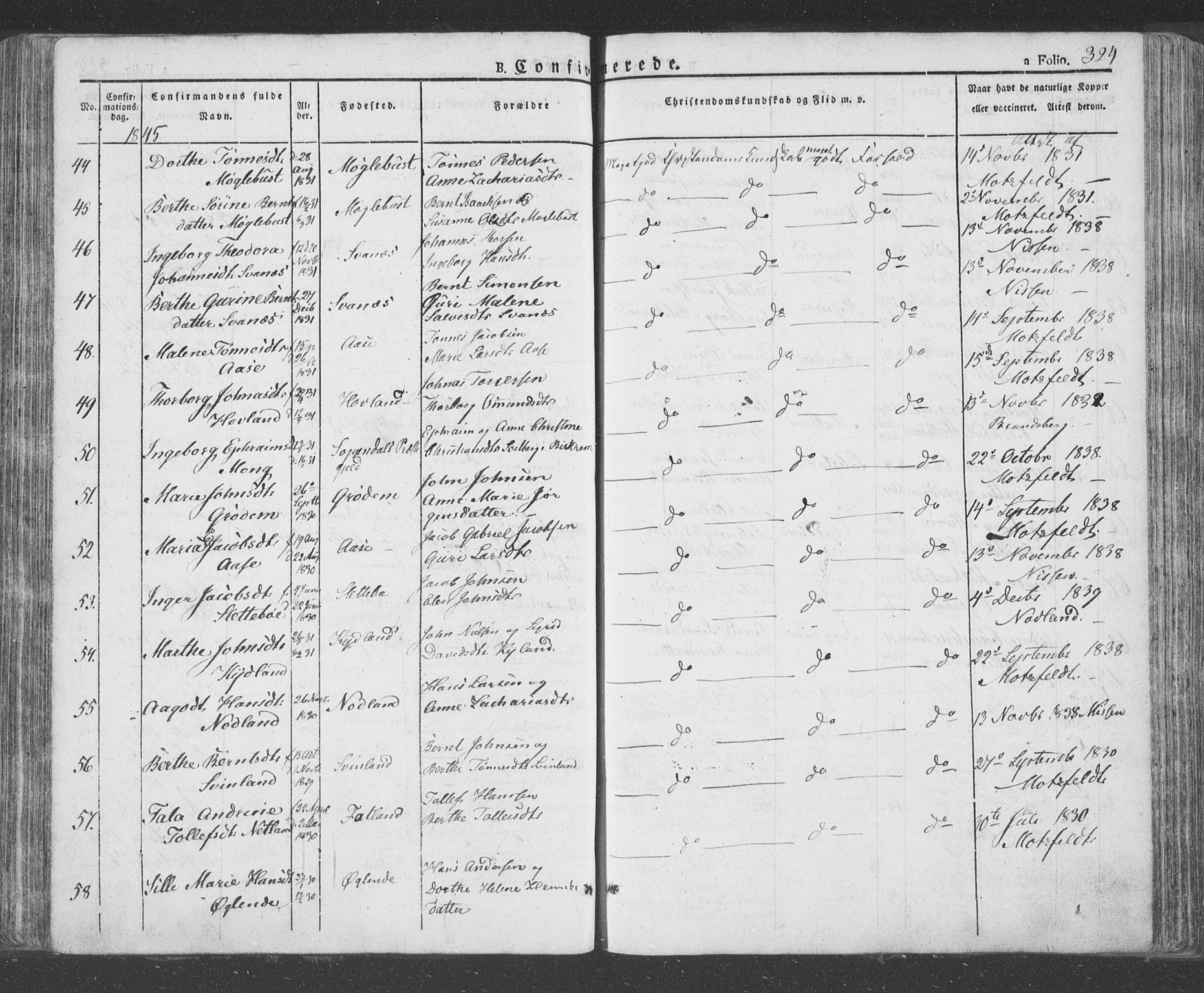 Eigersund sokneprestkontor, AV/SAST-A-101807/S08/L0009: Parish register (official) no. A 9, 1827-1850, p. 324